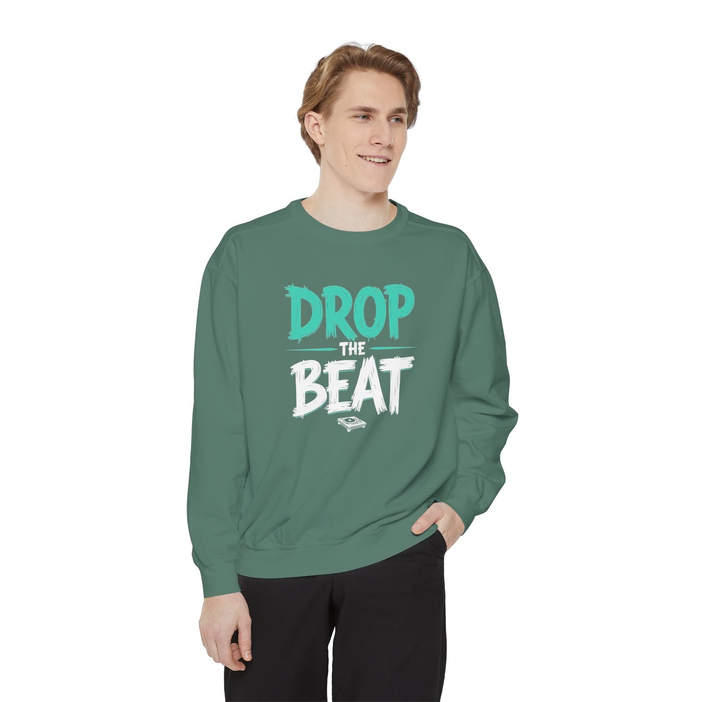 Drop the Beat Sweatshirt, Cozy Music Sweatshirt, Unisex Graphic Apparel, Perfect for Concerts, Unique Gift for Music Lovers