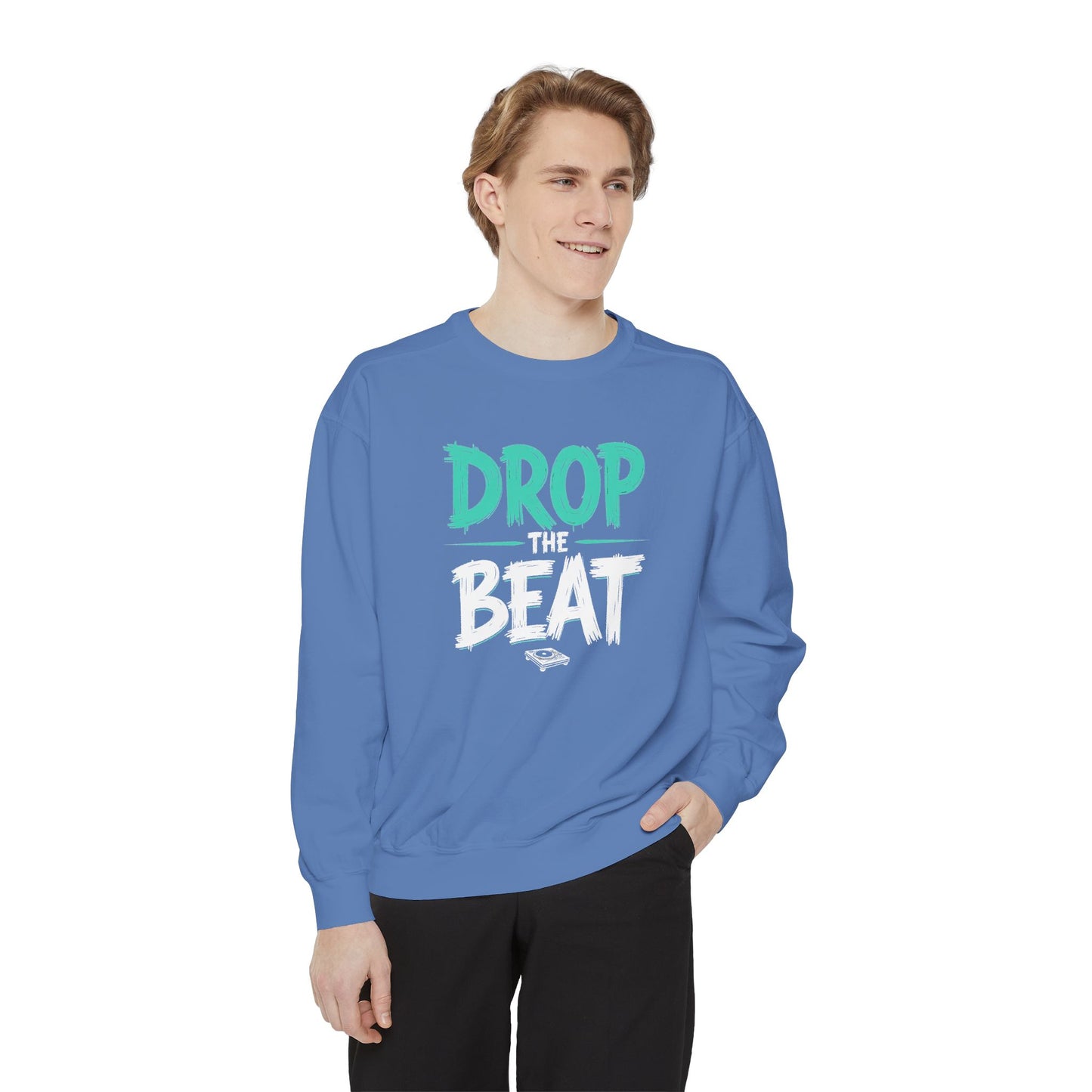 Drop the Beat Sweatshirt, Cozy Music Sweatshirt, Unisex Graphic Apparel, Perfect for Concerts, Unique Gift for Music Lovers