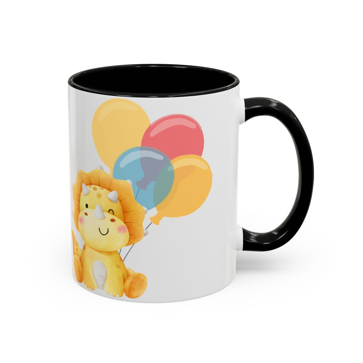 Happy Birthday Accent Coffee Mug - Cute Dinosaur with Balloons - Fun Celebration Drinkware