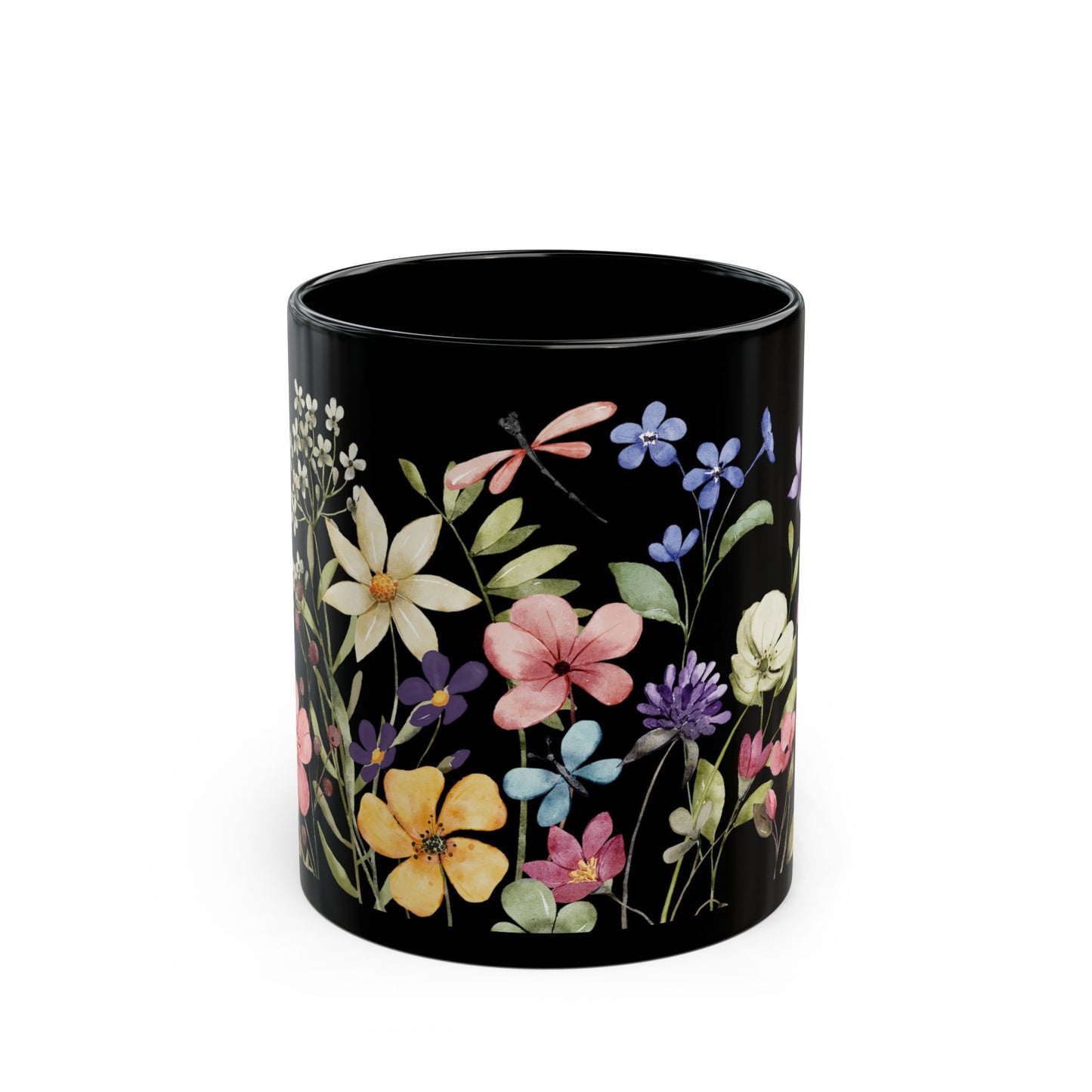 Floral Black Coffee Mug, Beautiful Flower Design, Gift for Plant Lovers, Eco-Friendly Mug, Perfect for Mother's Day, Birthday, Home Decor