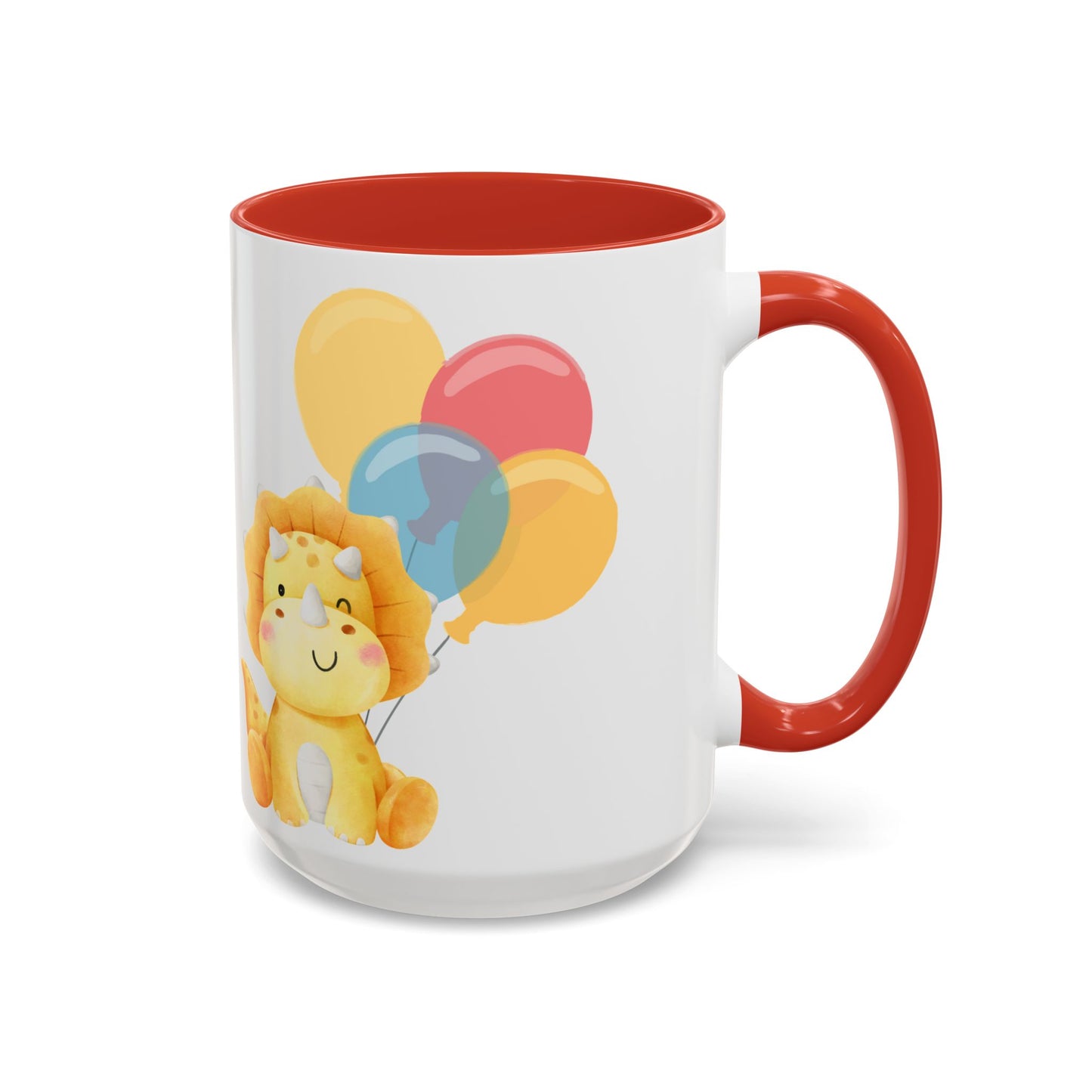 Happy Birthday Accent Coffee Mug - Cute Dinosaur with Balloons - Fun Celebration Drinkware