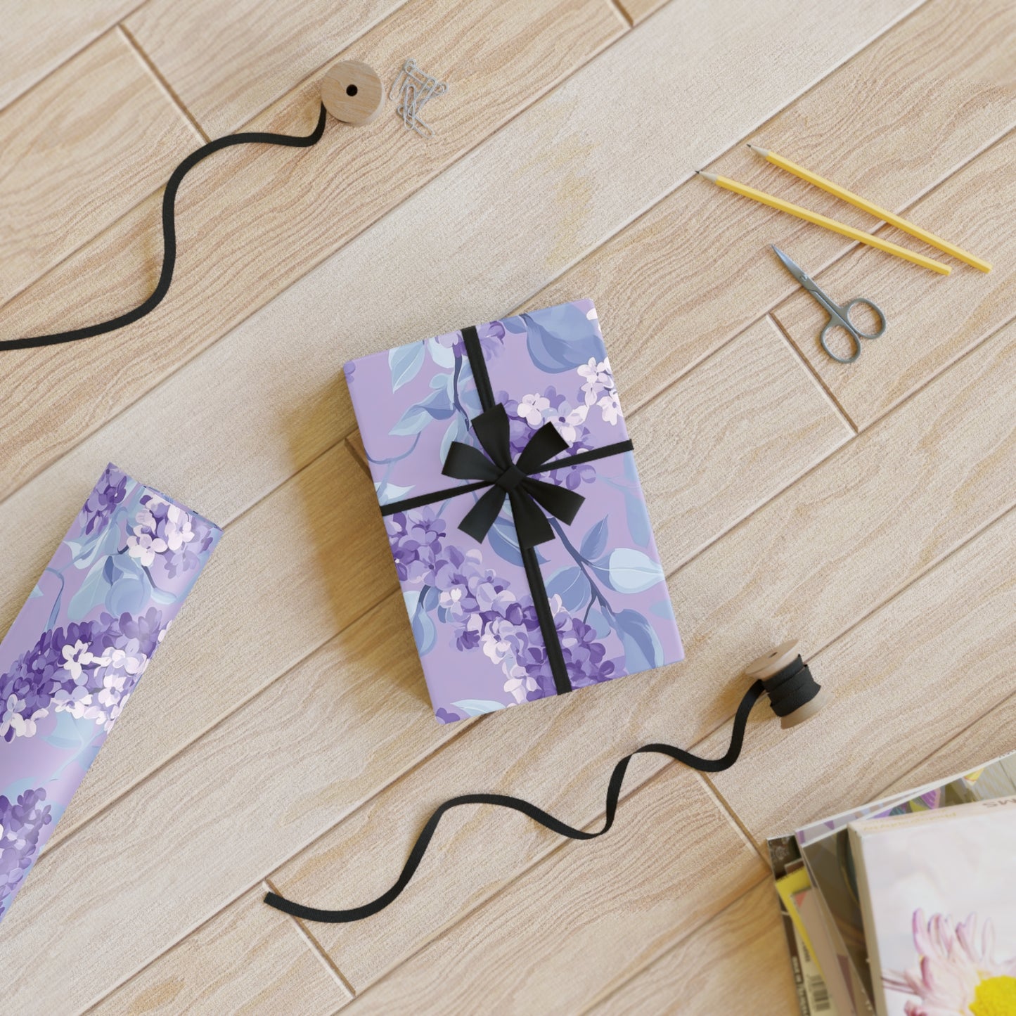 Lilac Floral Gift Wrapping Paper Roll | Elegant Purple Wrapping, Birthday, Wedding, Holiday Gift Wrap, Eco-Friendly