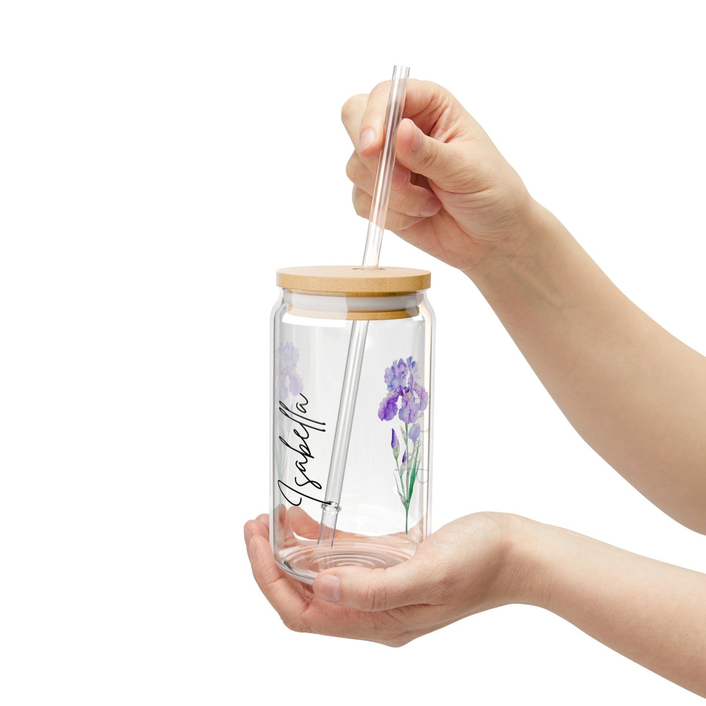 Floral Sipper Glass, Personalized Drinkware, Reusable Straw, Eco-Friendly Mug, Gift for Her, Home Decor, Summer Hydration
