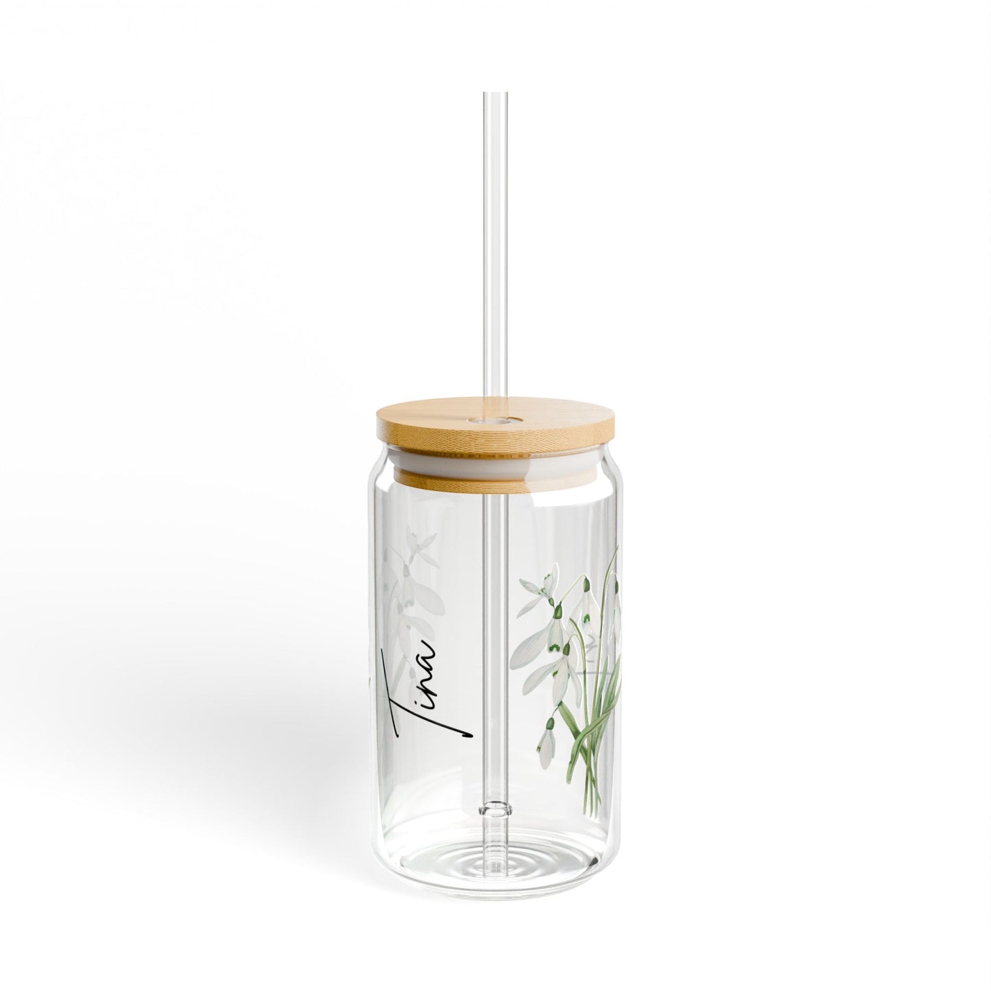 Floral Sipper Glass, 16oz - Eco-Friendly Drinkware for Home, Gifts, Coffee Lovers, Floral Design, Sustainable Glass