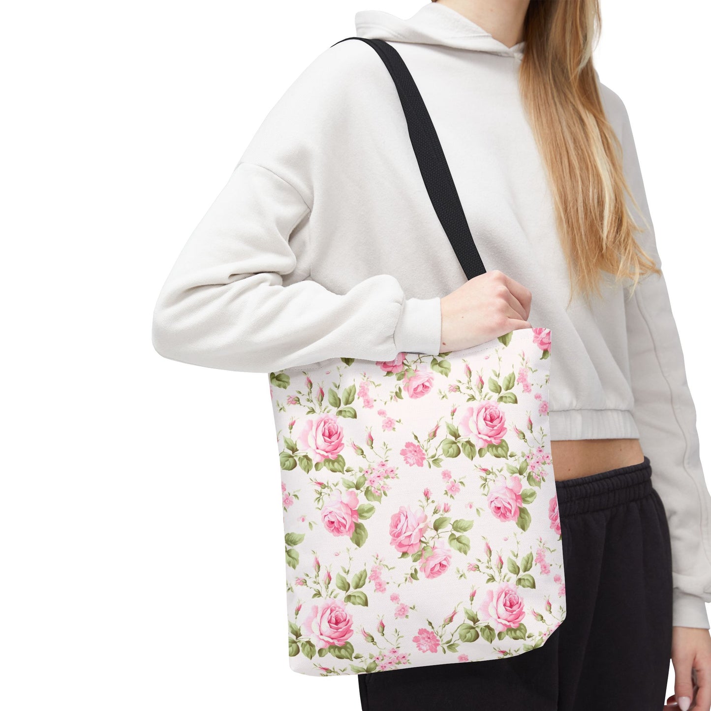 Floral Tote Bag, Rose Pattern Shoulder Bag, Stylish Eco-Friendly Shopper, Gift for Her, Spring Summer Accessory
