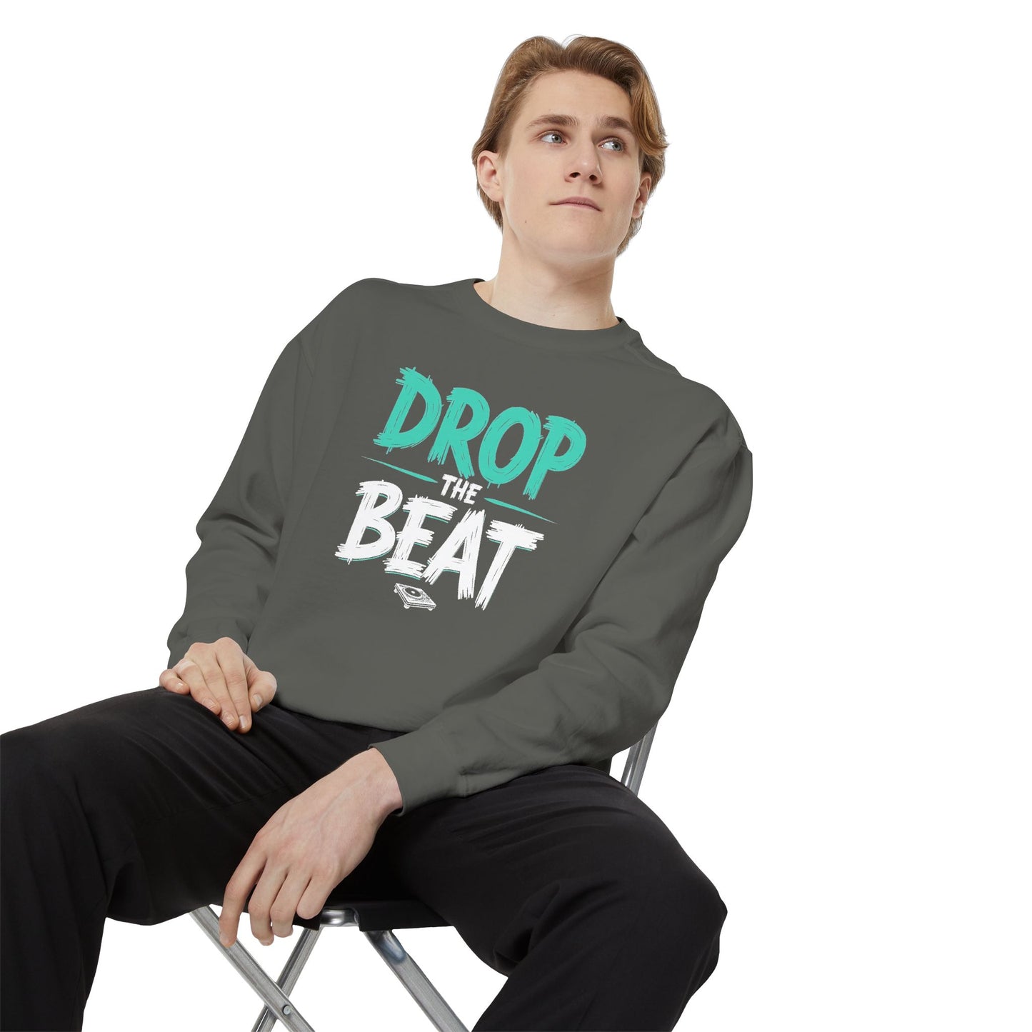 Drop the Beat Sweatshirt, Cozy Music Sweatshirt, Unisex Graphic Apparel, Perfect for Concerts, Unique Gift for Music Lovers