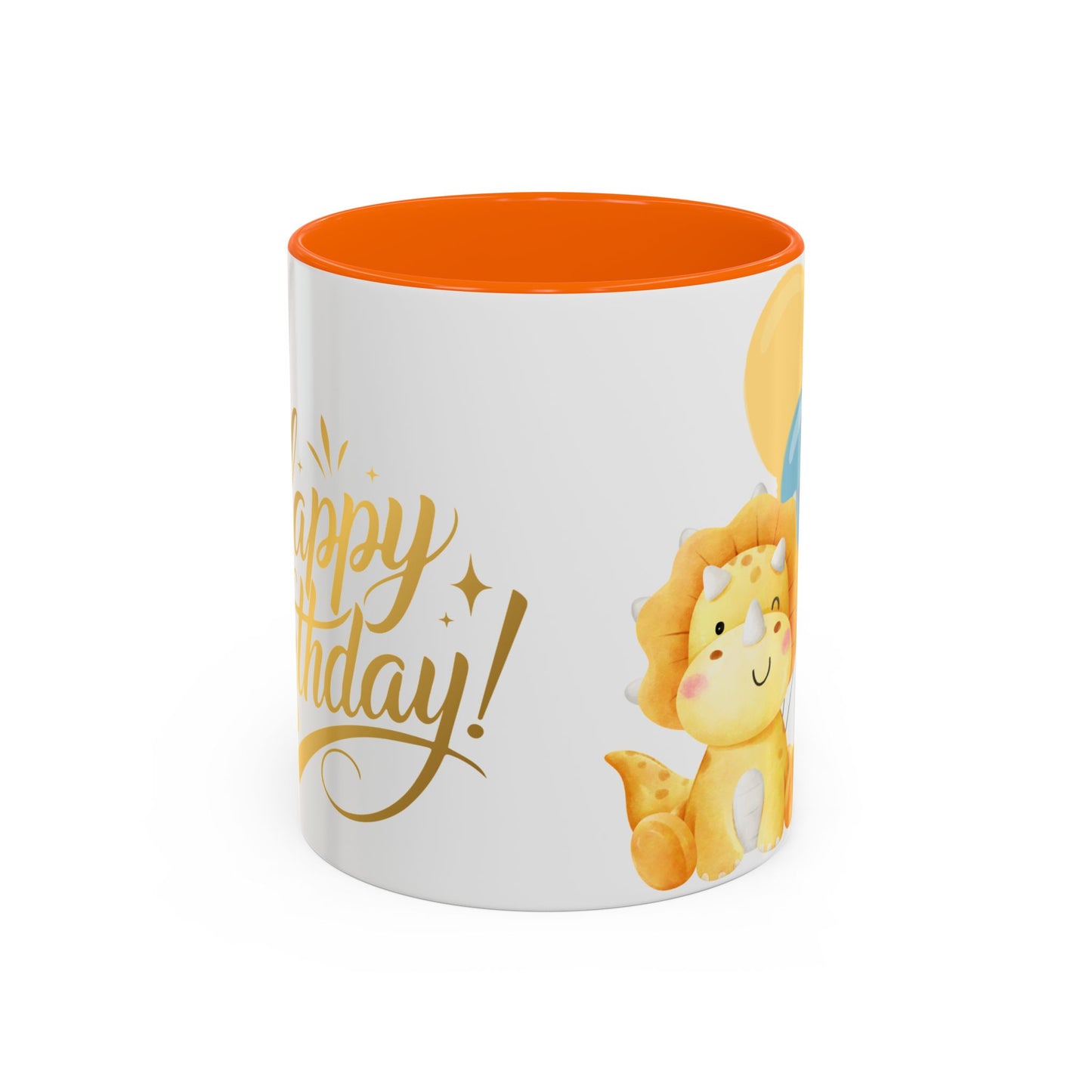 Happy Birthday Accent Coffee Mug - Cute Dinosaur with Balloons - Fun Celebration Drinkware