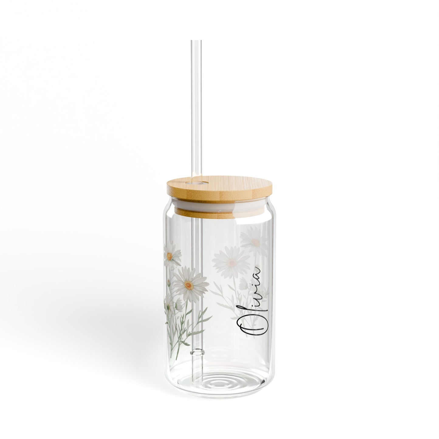 Floral Sipper Glass, 16oz - Personalized Drinkware for Eco-Friendly Sipping, Ideal Gift for Birthdays, Weddings, and Parties