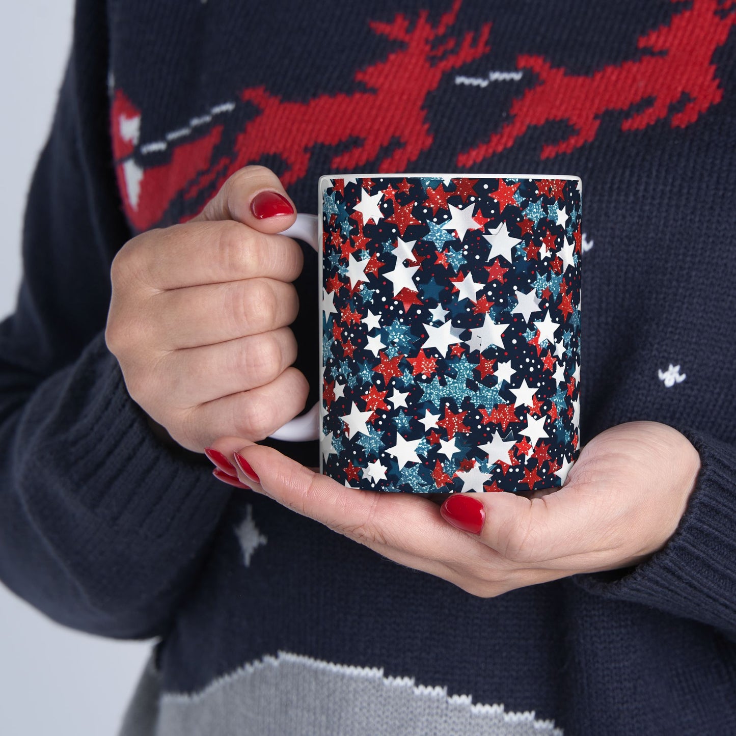 Patriotic Star Ceramic Mug, Coffee Cup, Tea Mug, Gifts for Her, Independence Day, American Flag Inspired