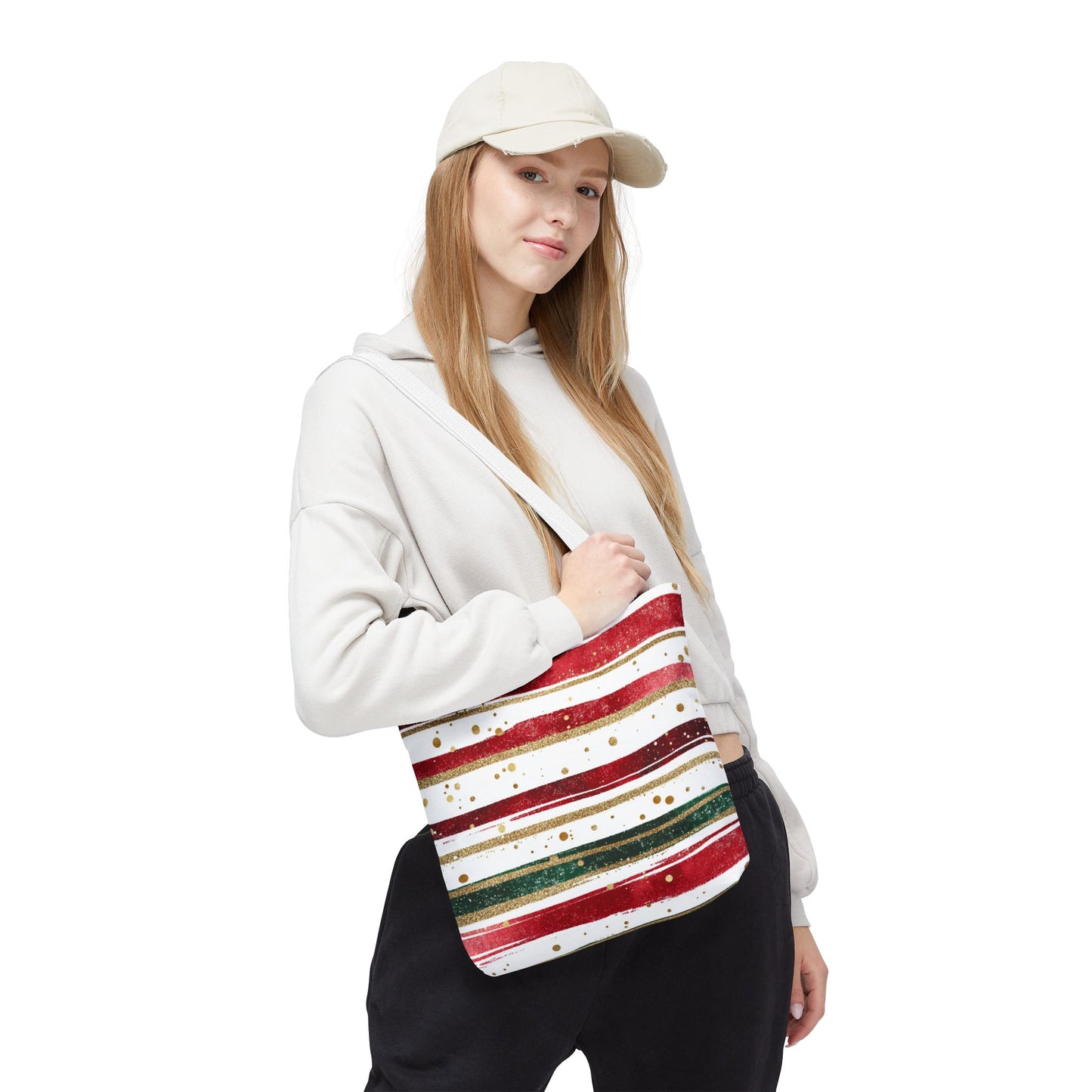Festive Striped Tote Bag | Holiday Shopper, Gift Bag, Eco-Friendly Bag, Christmas Decor, Everyday Use