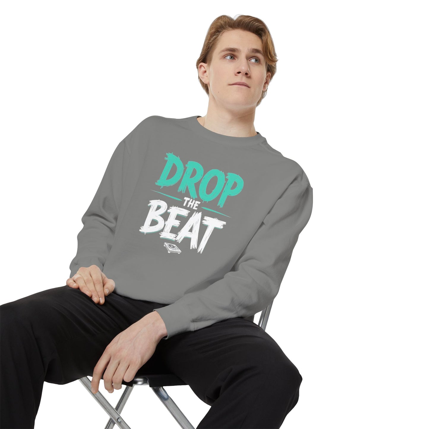 Drop the Beat Sweatshirt, Cozy Music Sweatshirt, Unisex Graphic Apparel, Perfect for Concerts, Unique Gift for Music Lovers