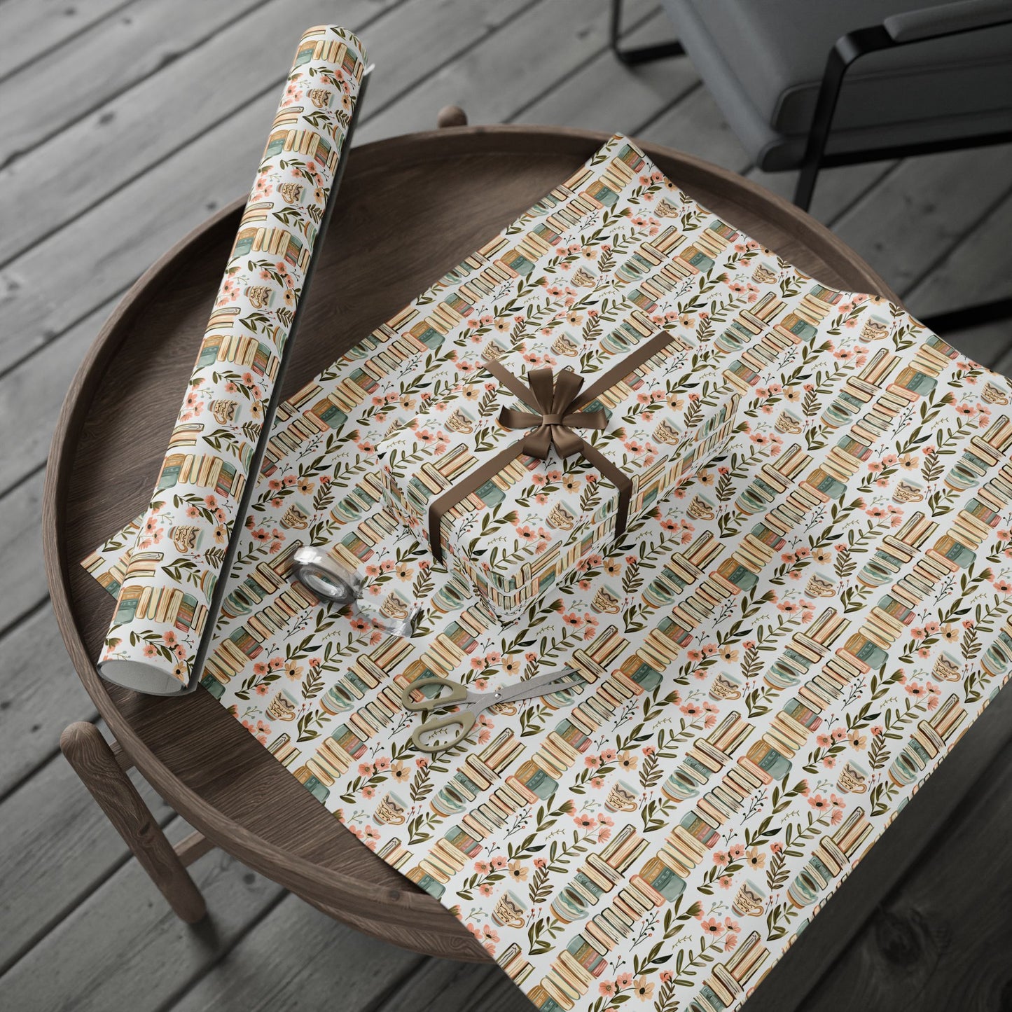 Whimsical Book-Themed Wrapping Paper, Floral Gift Wrap, Eco-Friendly Packaging, Book Lovers Gift, Literary Decor, Birthday Wrapping