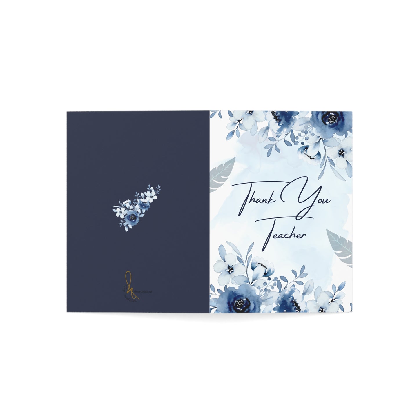 Floral Thank You Cards - Teacher Appreciation, Greeting Card Set, Blue Flower Stationery, Birthday, Wedding, Office Supplies
