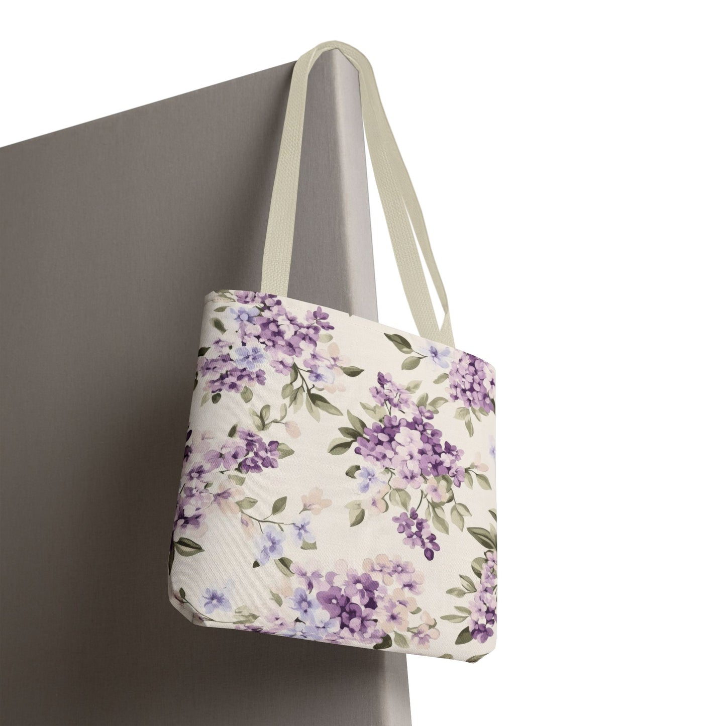 Floral Tote Bag, AOP Shopping Bag, Eco-Friendly Tote, Purple Flower Bag, Gift for Her, Reusable Market Bag, Spring Accessory