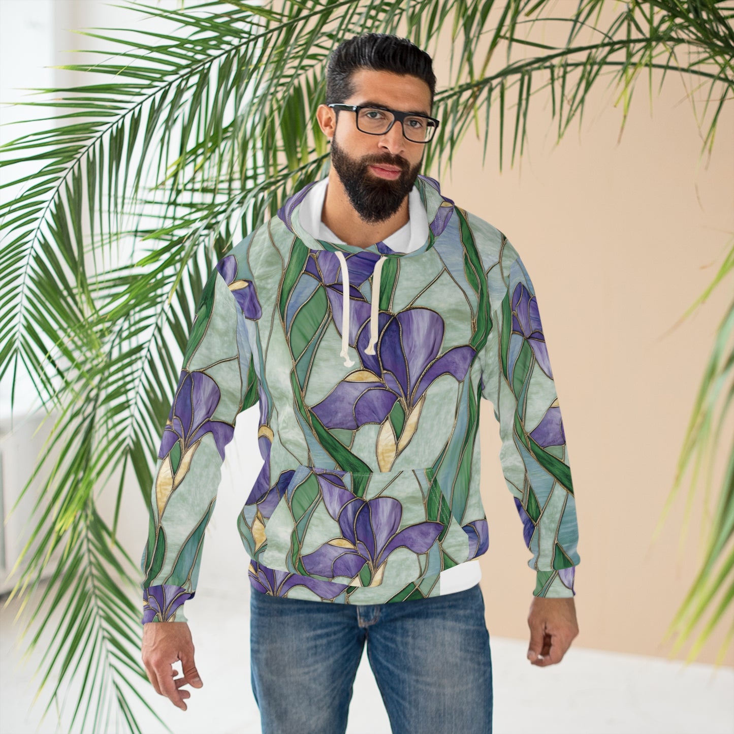 Iris Floral Unisex Pullover Hoodie, Spring Gift, Nature Lover Hoodie, Artisan Style Sweatshirt, Cozy Wear for All