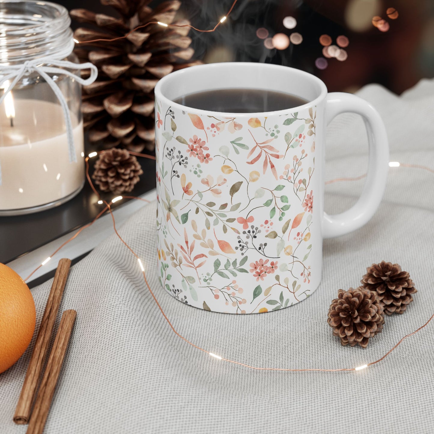 Floral Ceramic Mug - Cozy Coffee Cup, Tea Lover Gift, Home Decor, Housewarming Present, Nature Inspired Drinkware