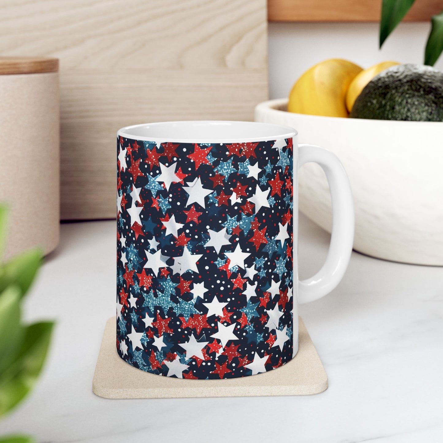 Patriotic Star Ceramic Mug, Coffee Cup, Tea Mug, Gifts for Her, Independence Day, American Flag Inspired
