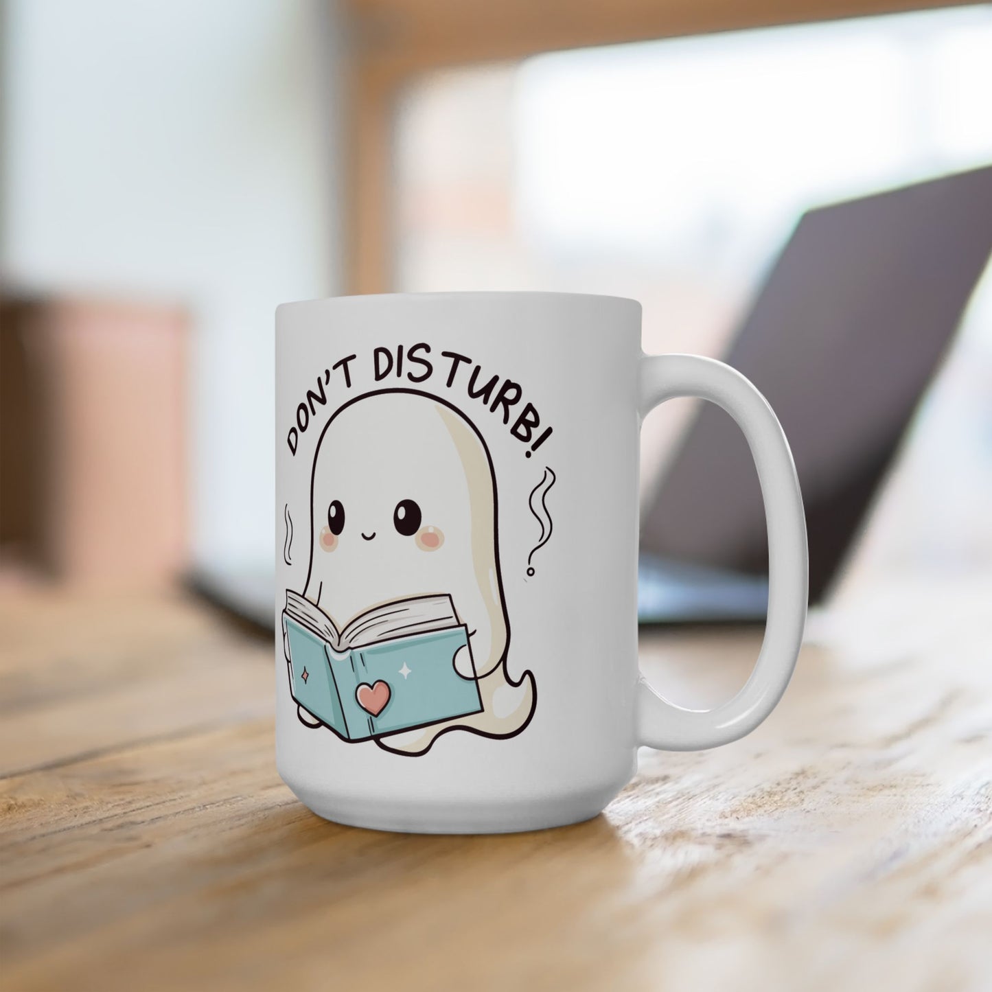 Cute Ghost Reading Ceramic Mug - Don't Disturb! Perfect Gift for Book Lovers, Coffee Lovers, Halloween, Cozy Vibes, Unique Kitchen Decor