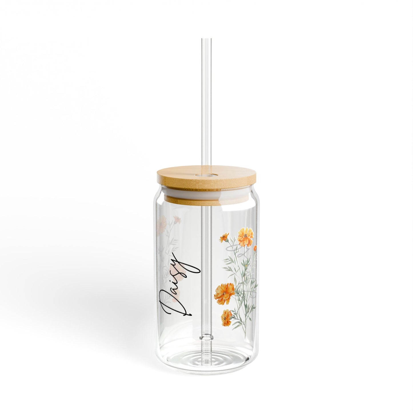 Floral Sipper Glass, 16oz | Handmade Drinkware, Sustainable Beverage Container, Great for Gifts, Eco-Friendly Hydration