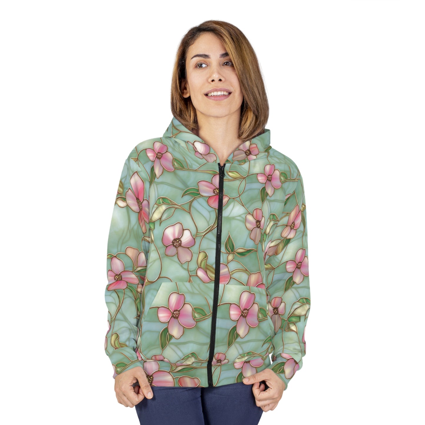 Floral Unisex Zip Hoodie, Cozy Floral Jacket, Lightweight Hoodie, Spring Fashion, Nature Lover Gift, AOP Floral Design