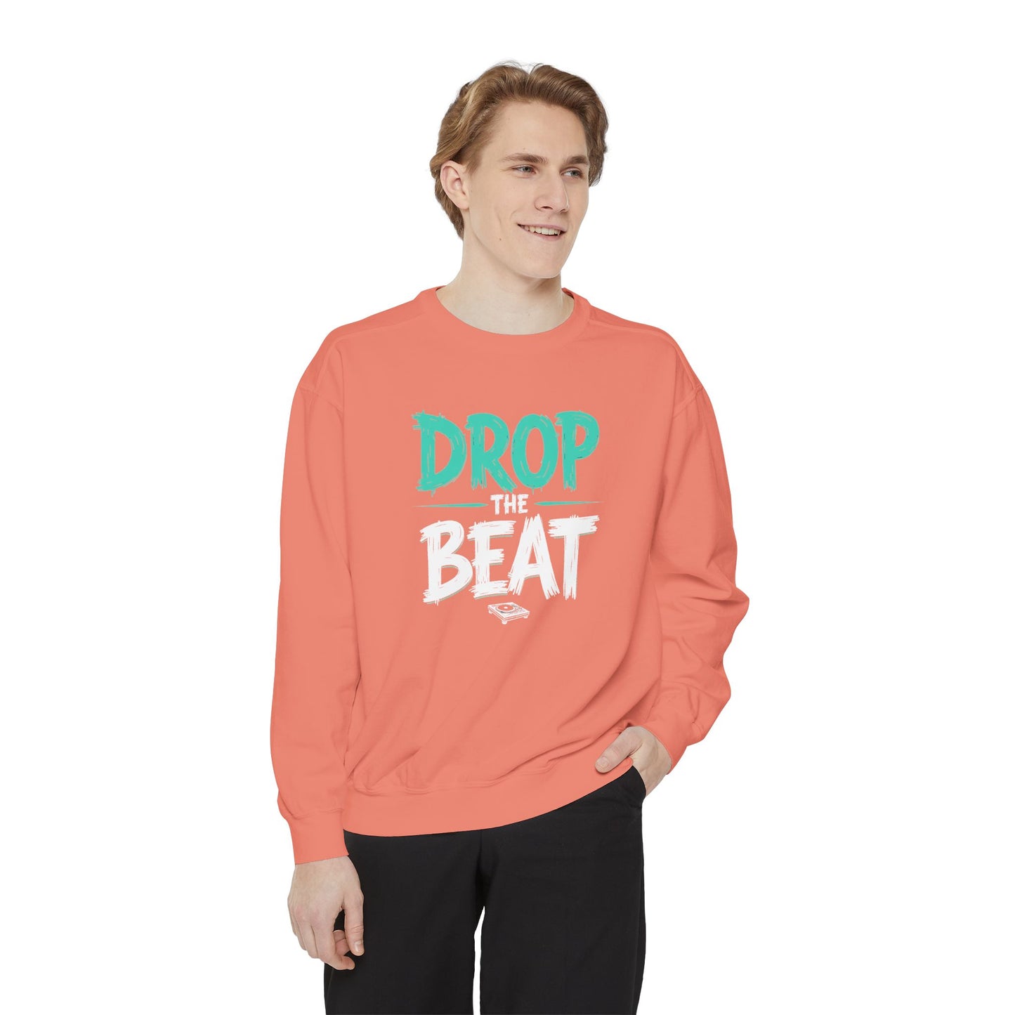 Drop the Beat Sweatshirt, Cozy Music Sweatshirt, Unisex Graphic Apparel, Perfect for Concerts, Unique Gift for Music Lovers