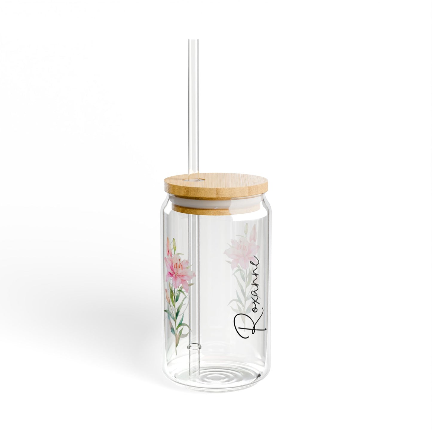 Personalized Floral Sipper Glass - 16oz, Custom Drinkware, Eco-Friendly Straw, Perfect Gift for Her, Floral Decor