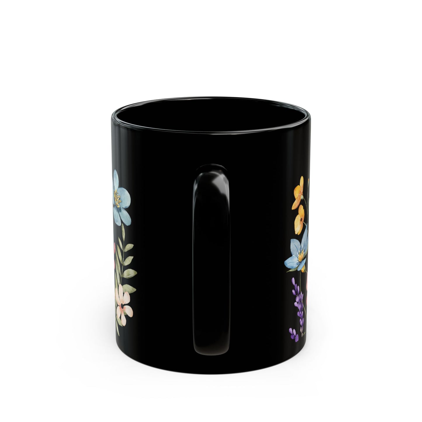 Floral Black Coffee Mug, Beautiful Flower Design, Gift for Plant Lovers, Eco-Friendly Mug, Perfect for Mother's Day, Birthday, Home Decor