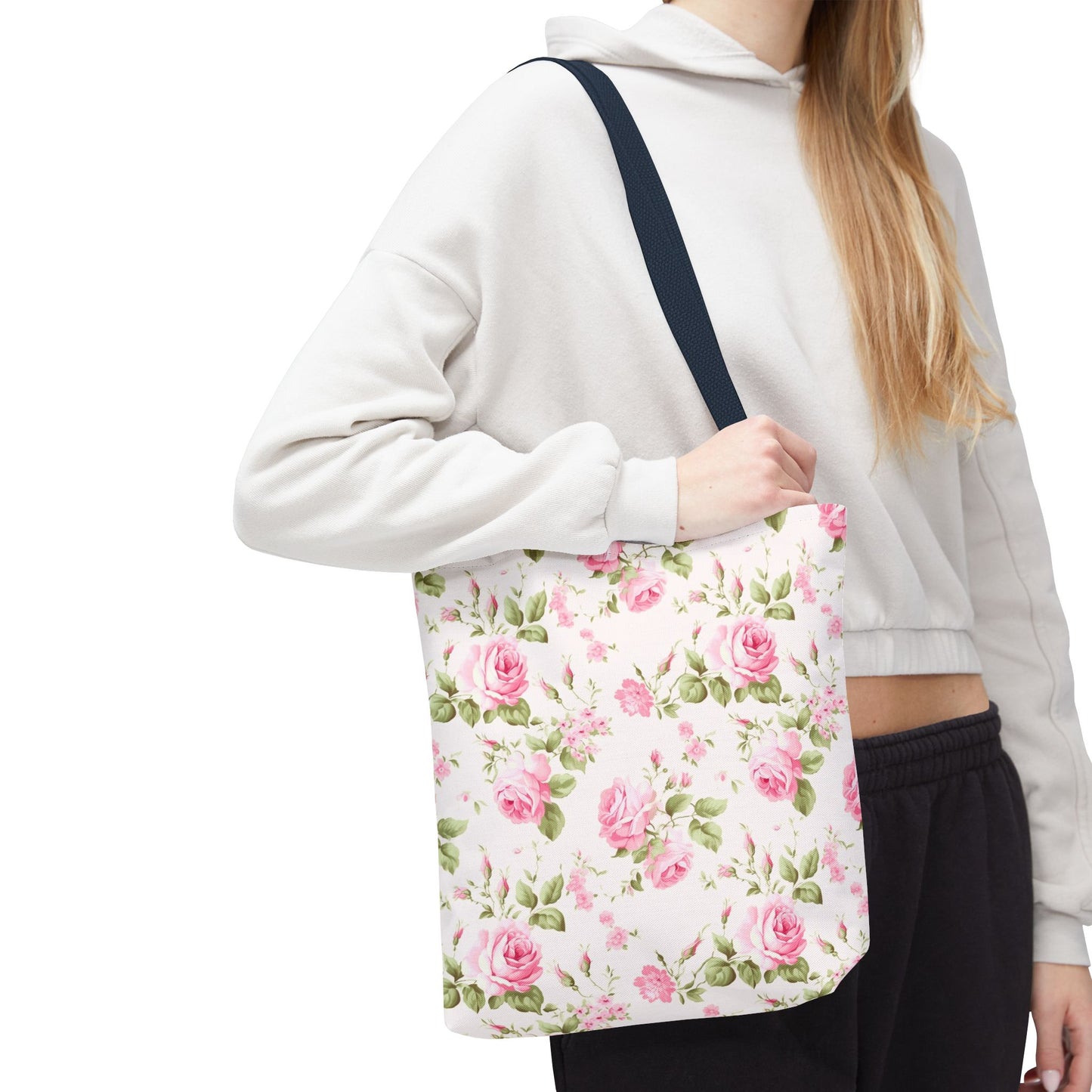 Floral Tote Bag, Rose Pattern Shoulder Bag, Stylish Eco-Friendly Shopper, Gift for Her, Spring Summer Accessory