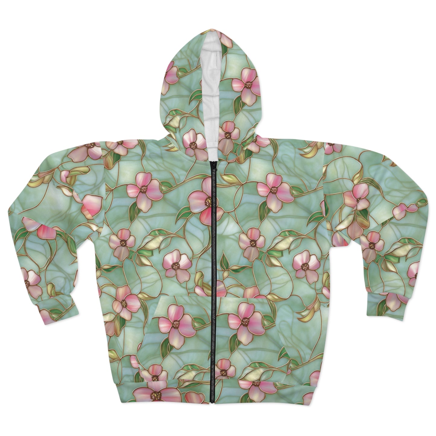 Floral Unisex Zip Hoodie, Cozy Floral Jacket, Lightweight Hoodie, Spring Fashion, Nature Lover Gift, AOP Floral Design