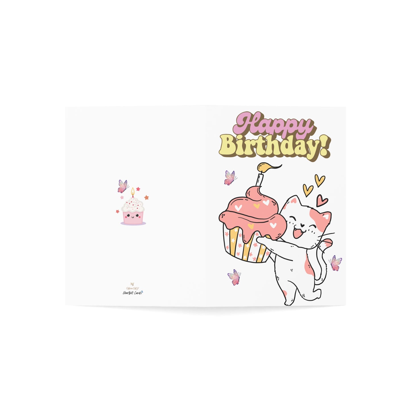 Cute Birthday Greeting Cards Set - 1, 10, 30, or 50pcs with Whimsical Cat and Cupcake Design