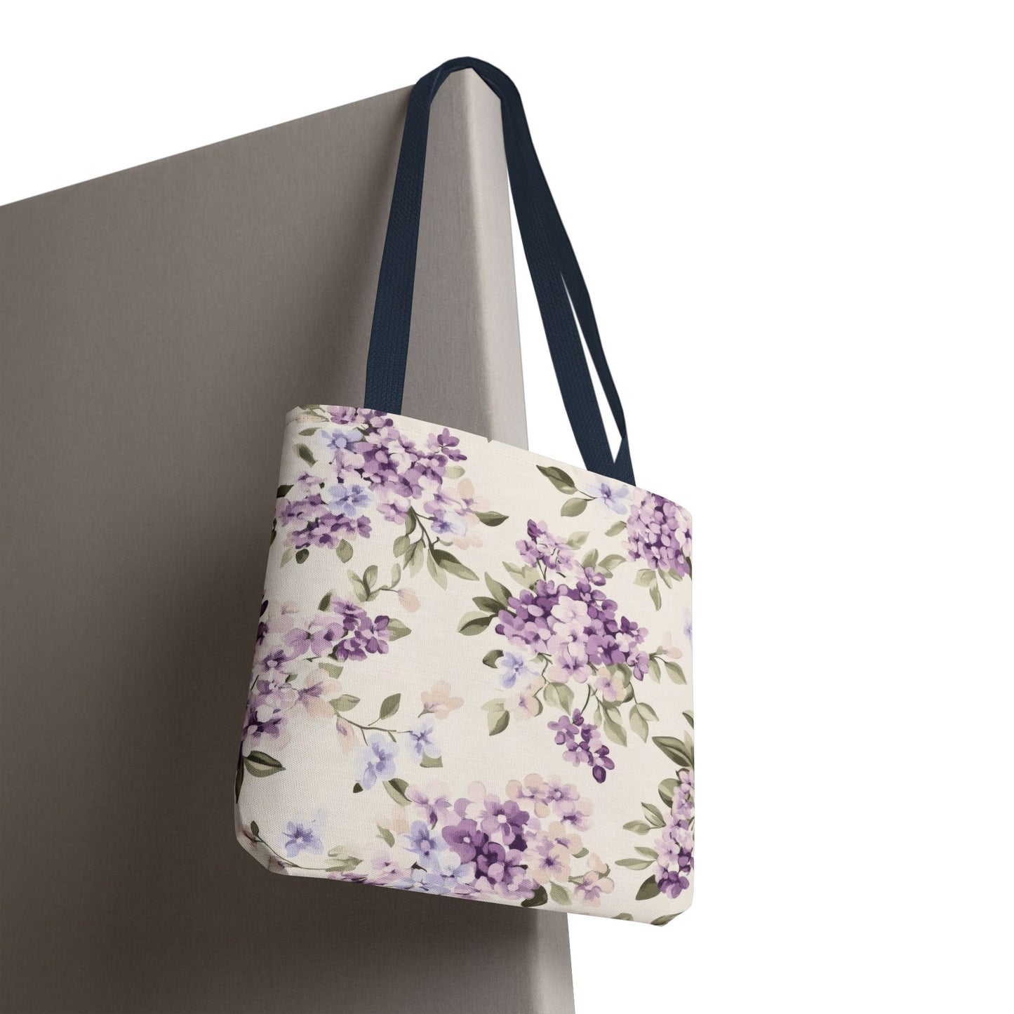 Floral Tote Bag, AOP Shopping Bag, Eco-Friendly Tote, Purple Flower Bag, Gift for Her, Reusable Market Bag, Spring Accessory