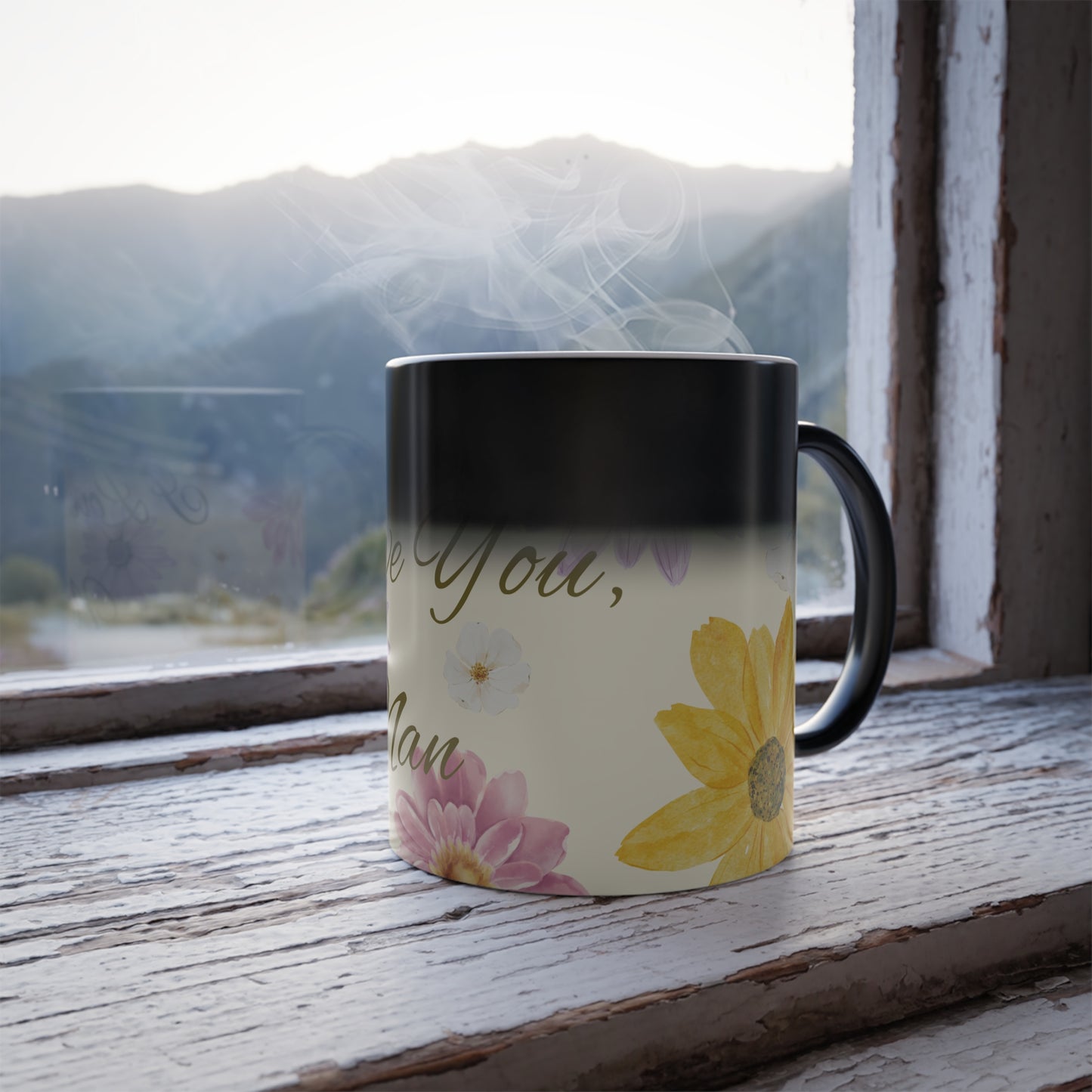Floral Color Morphing Mug, Gift for Nan, Mother's Day Present, Personalizable Coffee Cup, Flower Print