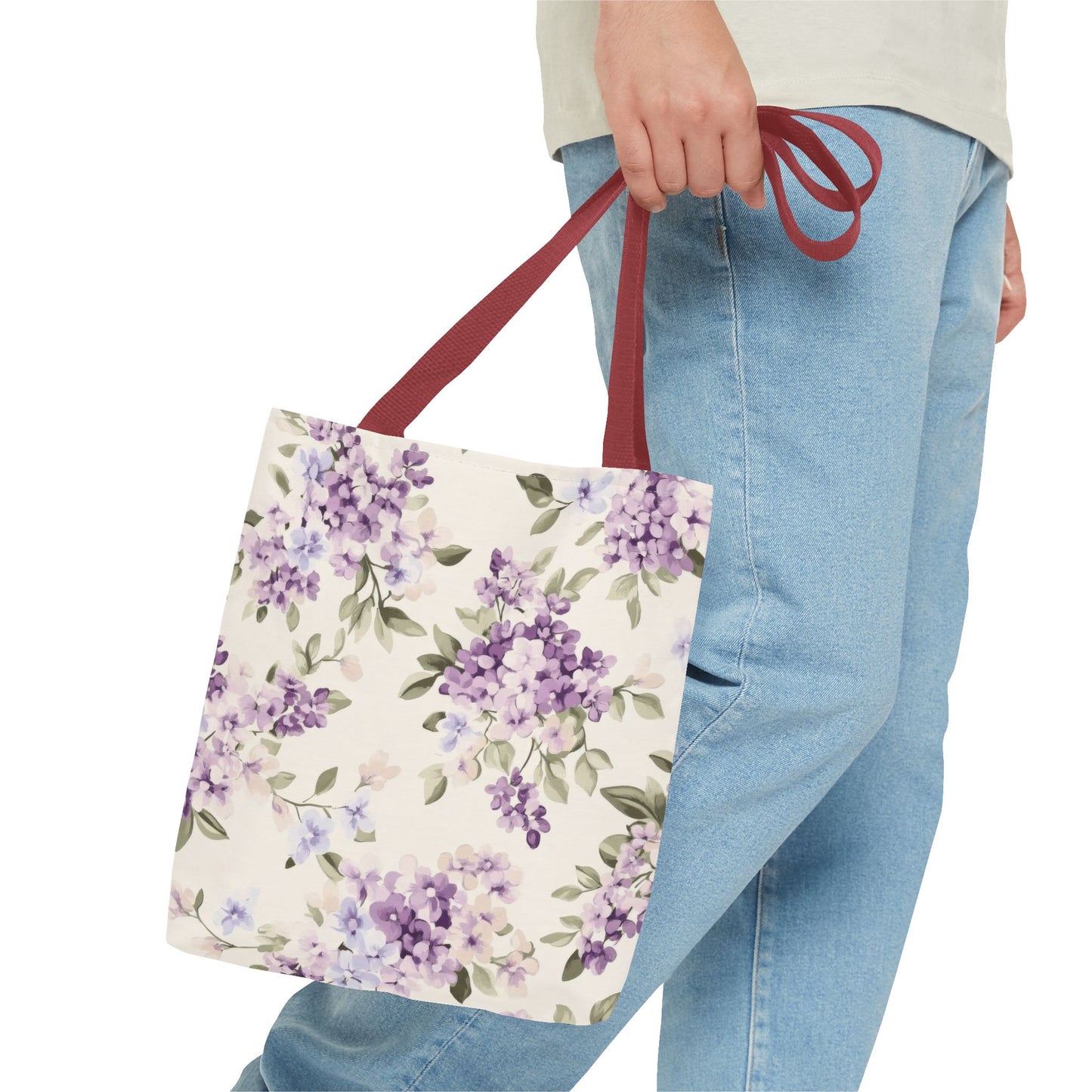 Floral Tote Bag, AOP Shopping Bag, Eco-Friendly Tote, Purple Flower Bag, Gift for Her, Reusable Market Bag, Spring Accessory