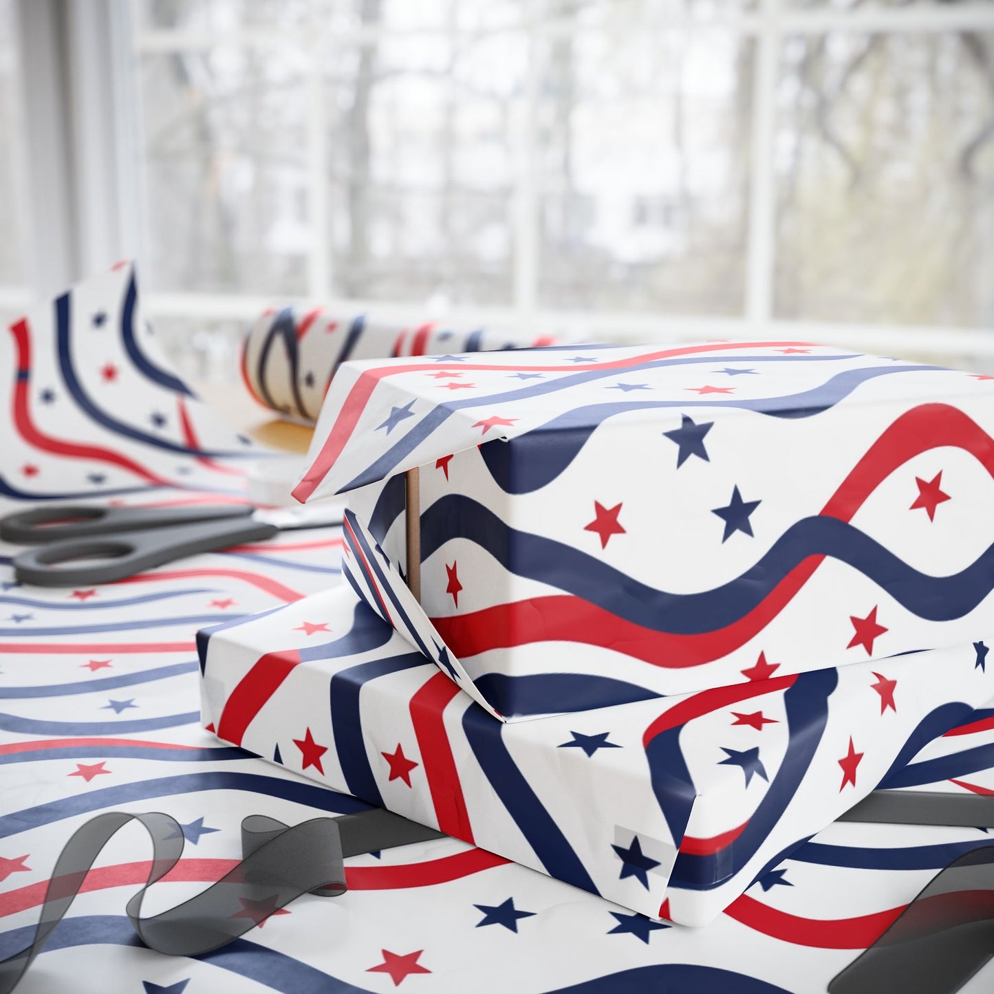 Patriotic Wrapping Paper for Holidays, Gift Wrap for Independence Day, Festive Decor, Star-Patterned Paper, Ideal for Celebrations