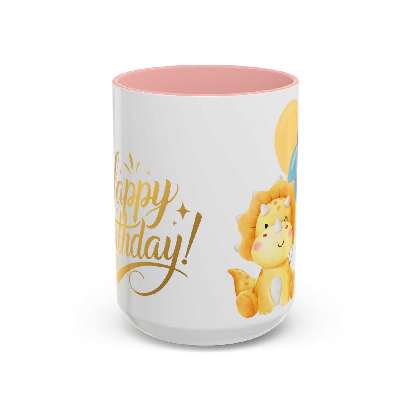 Happy Birthday Accent Coffee Mug - Cute Dinosaur with Balloons - Fun Celebration Drinkware