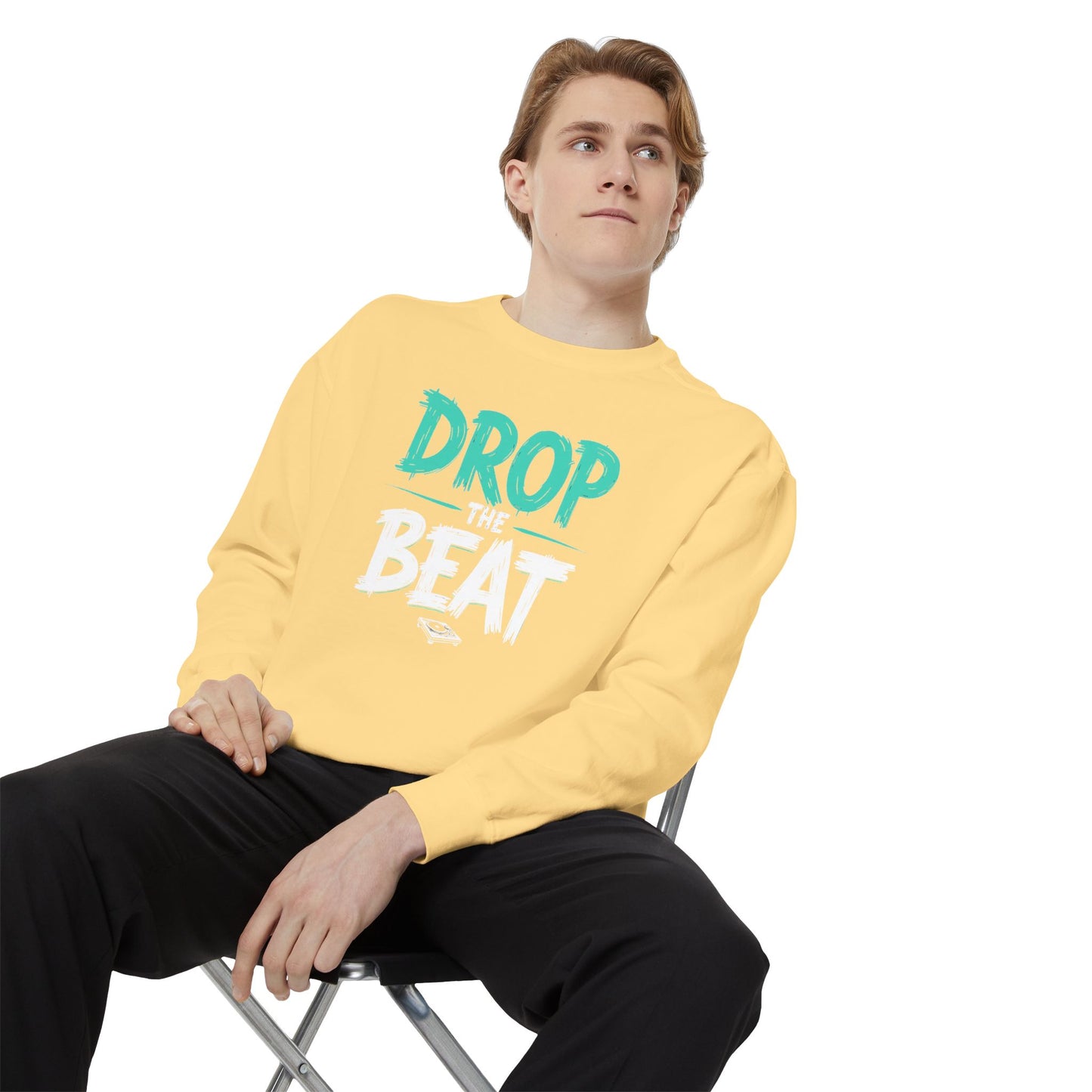 Drop the Beat Sweatshirt, Cozy Music Sweatshirt, Unisex Graphic Apparel, Perfect for Concerts, Unique Gift for Music Lovers