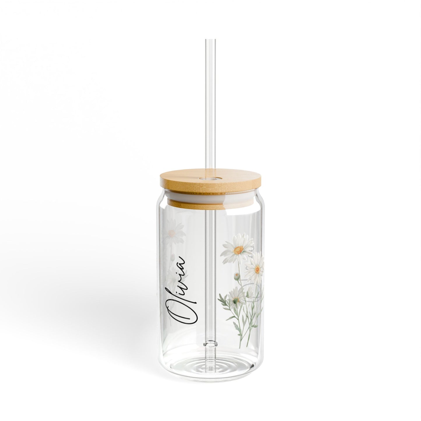 Floral Sipper Glass, 16oz - Personalized Drinkware for Eco-Friendly Sipping, Ideal Gift for Birthdays, Weddings, and Parties