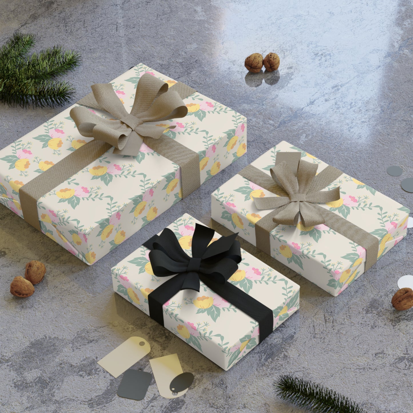 Floral Gift Wrapping Paper Roll - Elegant Floral Design for All Occasions