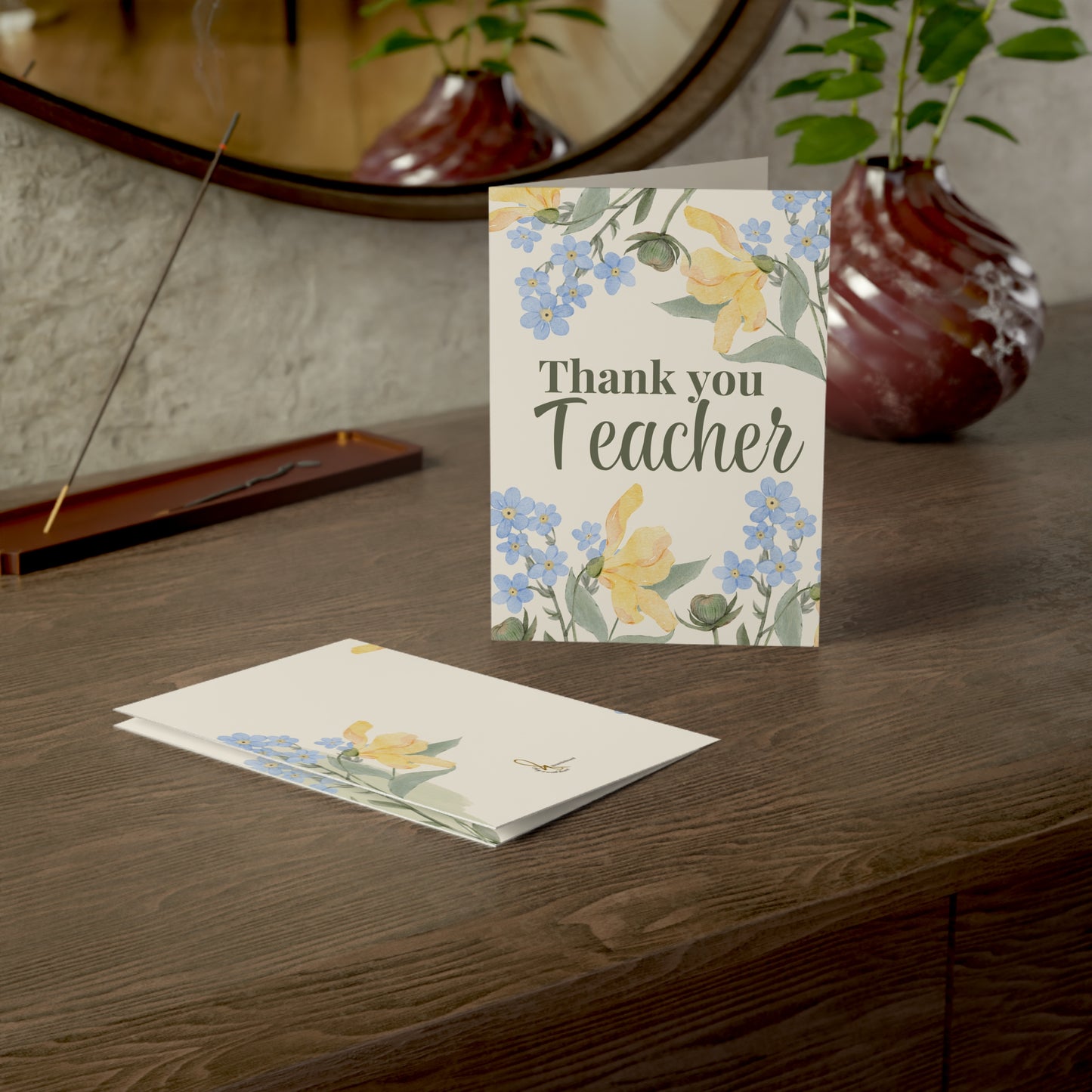 Thank You Teacher Greeting Cards - Floral Design, Bulk Cards for Appreciation, Summer Thank You Notes, Teacher Gifts, School Year End