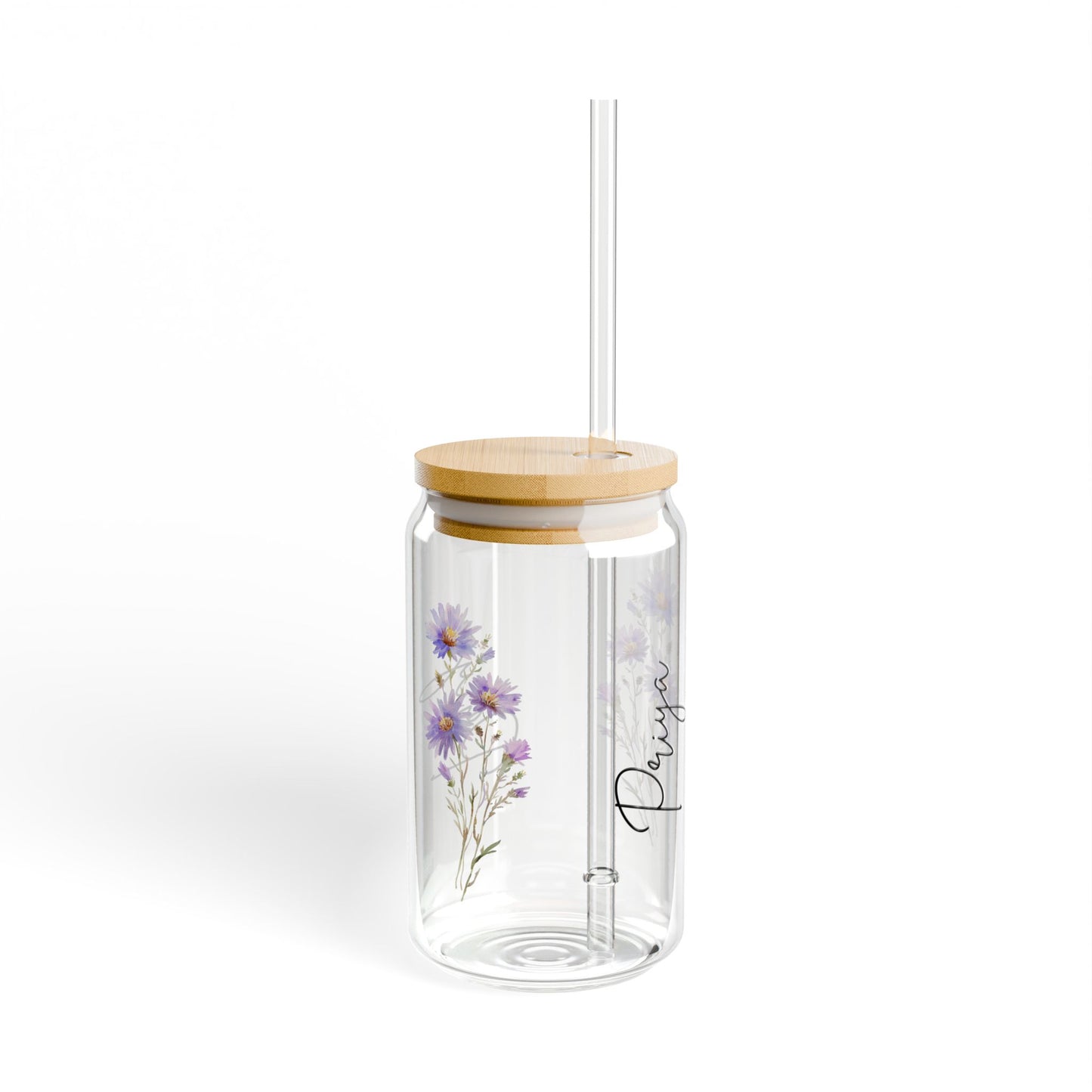 Floral Sipper Glass, 16oz Eco-Friendly Drinkware, Perfect for Garden Parties, Gifts for Nature Lovers, Reusable Water Bottle