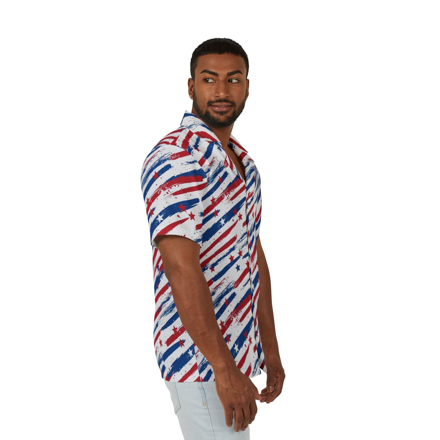 Patriotic Hawaiian Camp Shirt, Casual Summer Shirt, 4th of July Outfit, Beachwear, Vacation Essentials