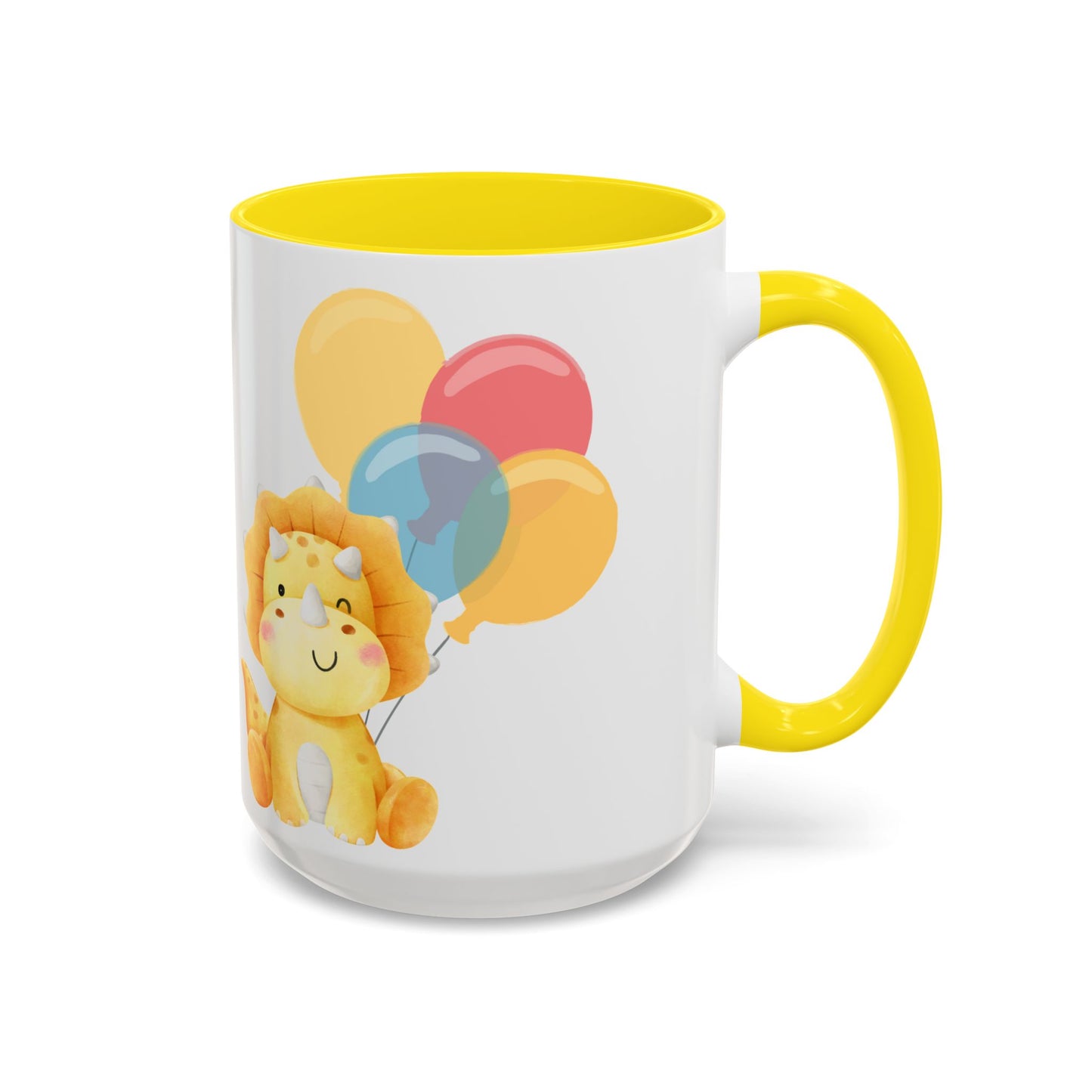 Happy Birthday Accent Coffee Mug - Cute Dinosaur with Balloons - Fun Celebration Drinkware