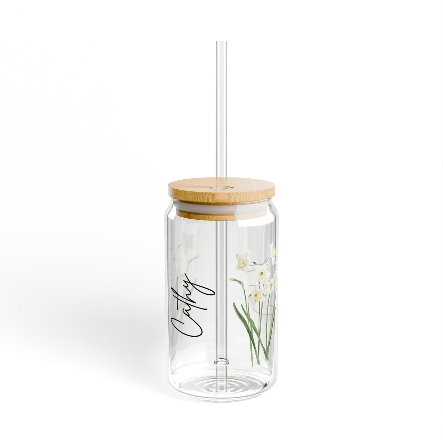 Floral Sipper Glass with Bamboo Lid, 16oz Eco-Friendly Drinkware, Perfect for Home Decor, Gifts for Garden Lovers, Floral Design