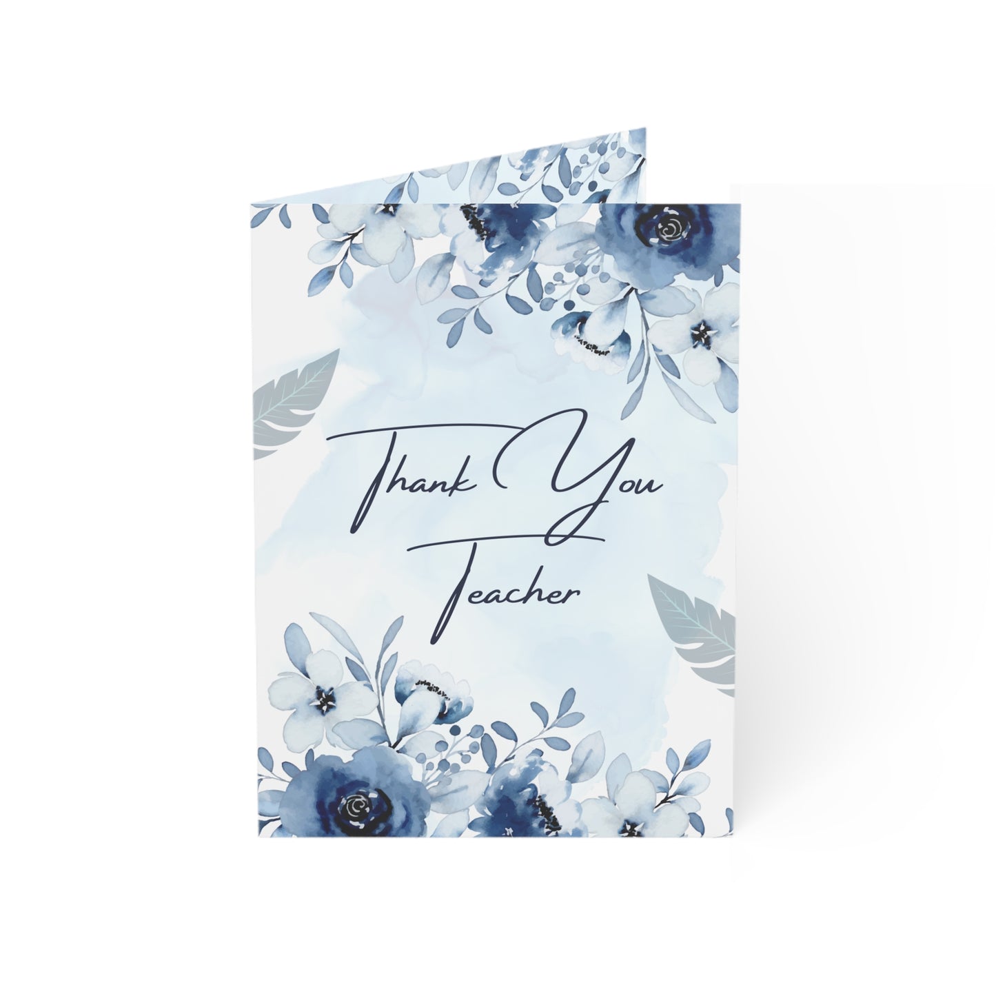 Floral Thank You Cards - Teacher Appreciation, Greeting Card Set, Blue Flower Stationery, Birthday, Wedding, Office Supplies