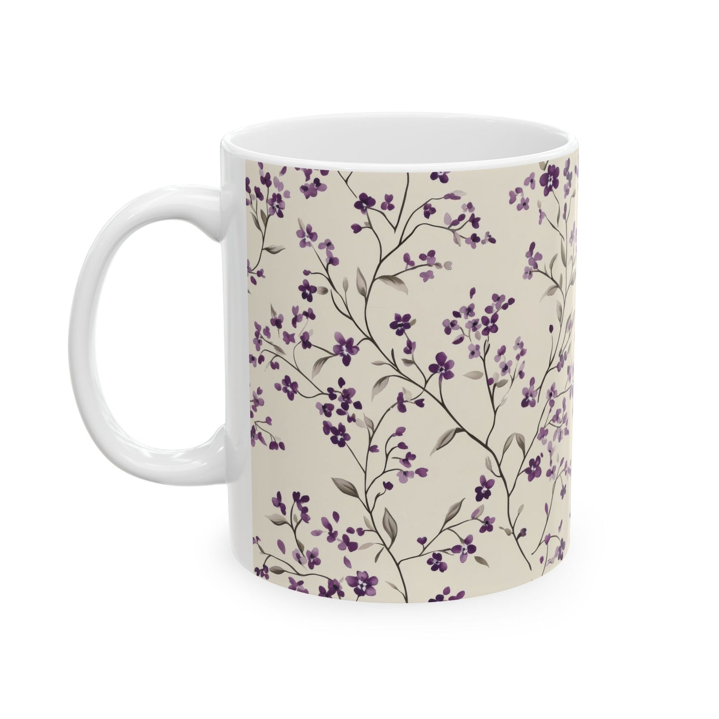 Floral Ceramic Mug - Coffee Lover Gift, Purple Flower Design for Tea, Home Decor, Mother's Day, Birthday, Kitchen Essentials