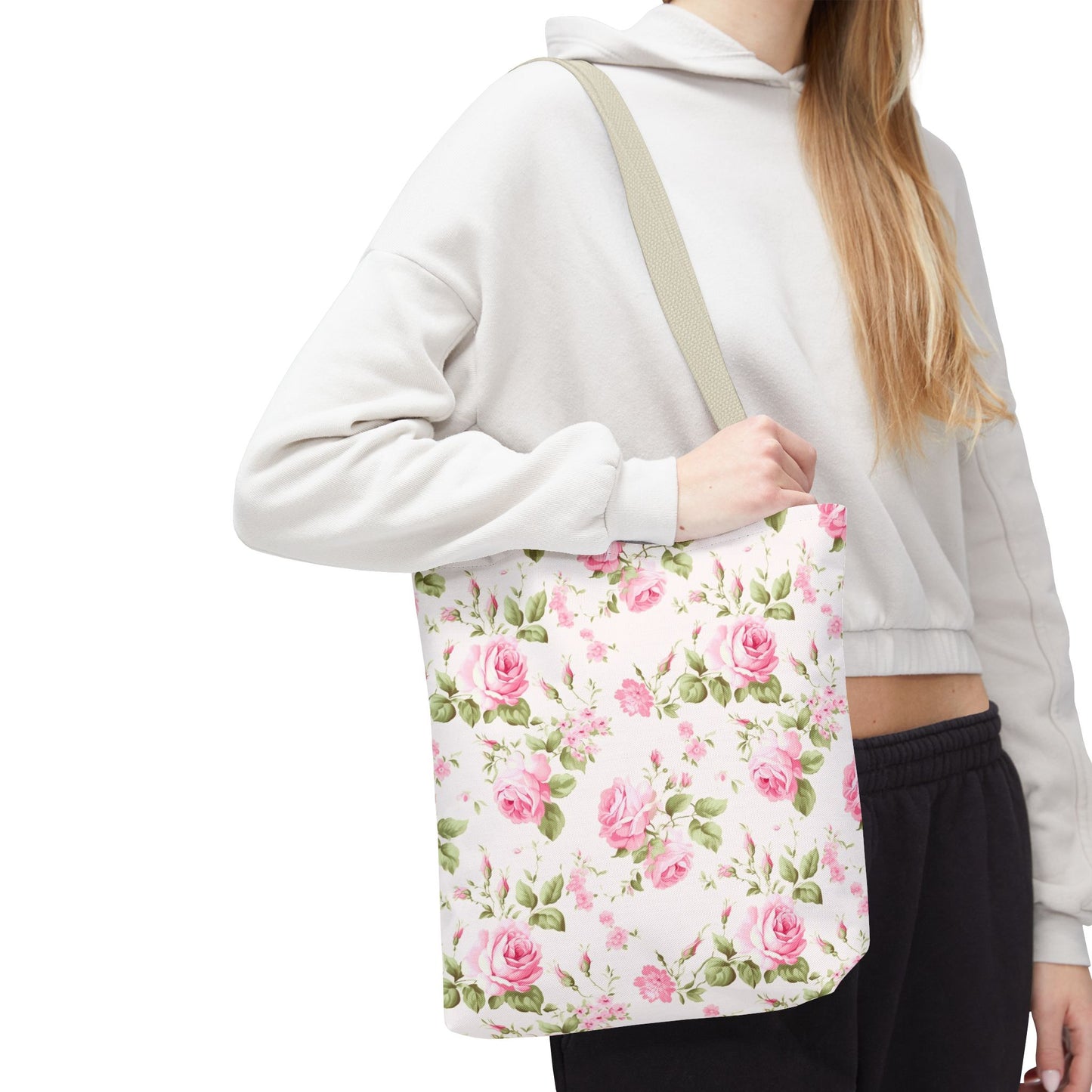 Floral Tote Bag, Rose Pattern Shoulder Bag, Stylish Eco-Friendly Shopper, Gift for Her, Spring Summer Accessory
