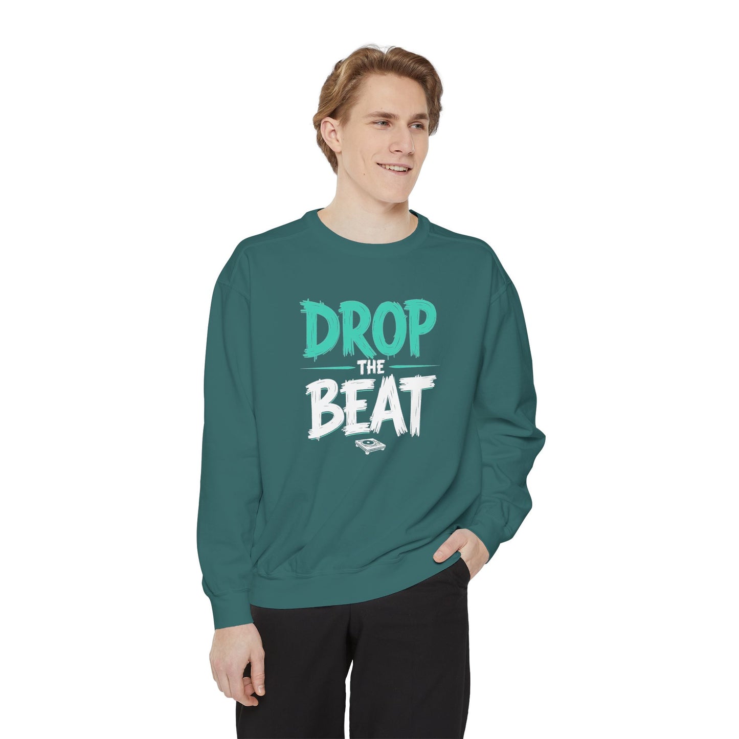 Drop the Beat Sweatshirt, Cozy Music Sweatshirt, Unisex Graphic Apparel, Perfect for Concerts, Unique Gift for Music Lovers