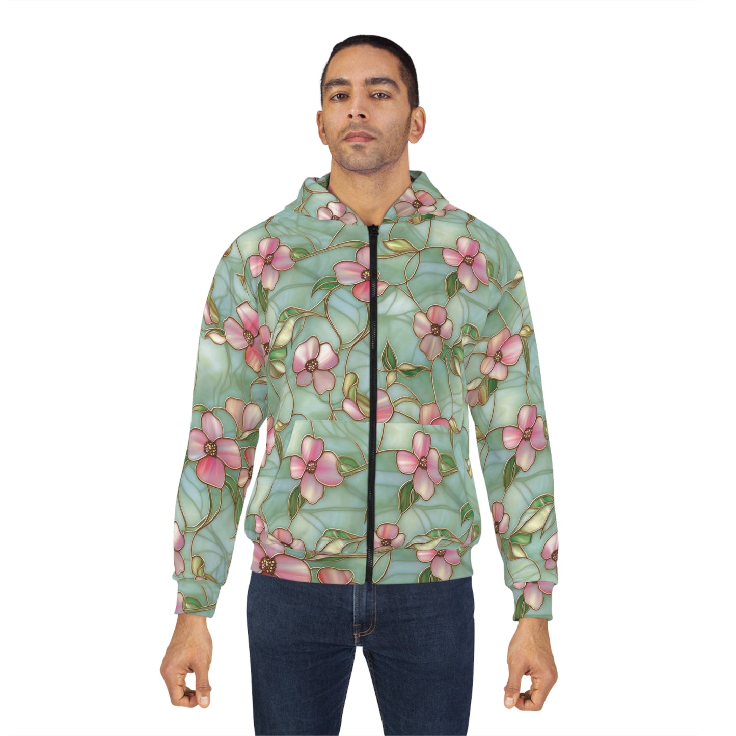 Floral Unisex Zip Hoodie, Cozy Floral Jacket, Lightweight Hoodie, Spring Fashion, Nature Lover Gift, AOP Floral Design