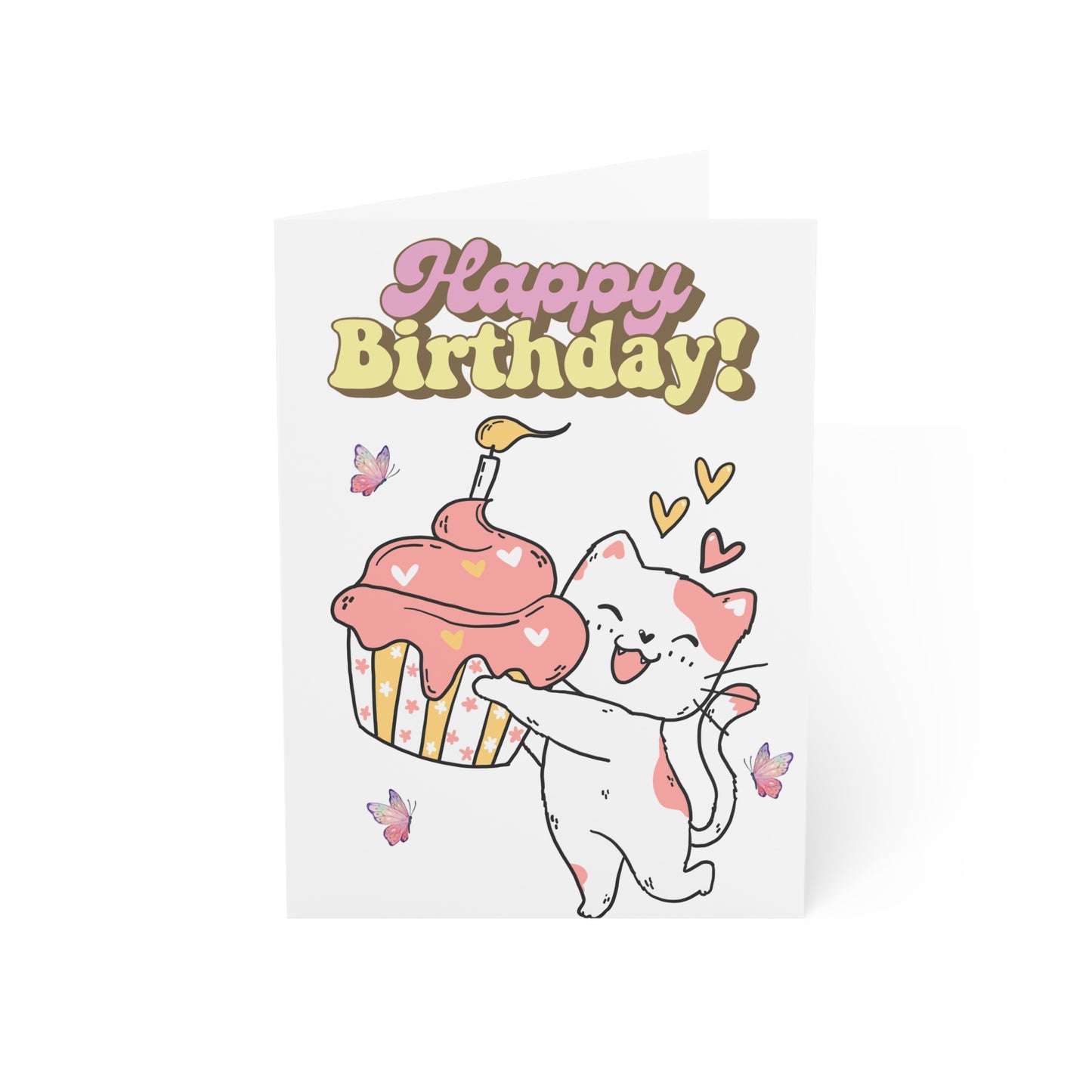 Cute Birthday Greeting Cards Set - 1, 10, 30, or 50pcs with Whimsical Cat and Cupcake Design