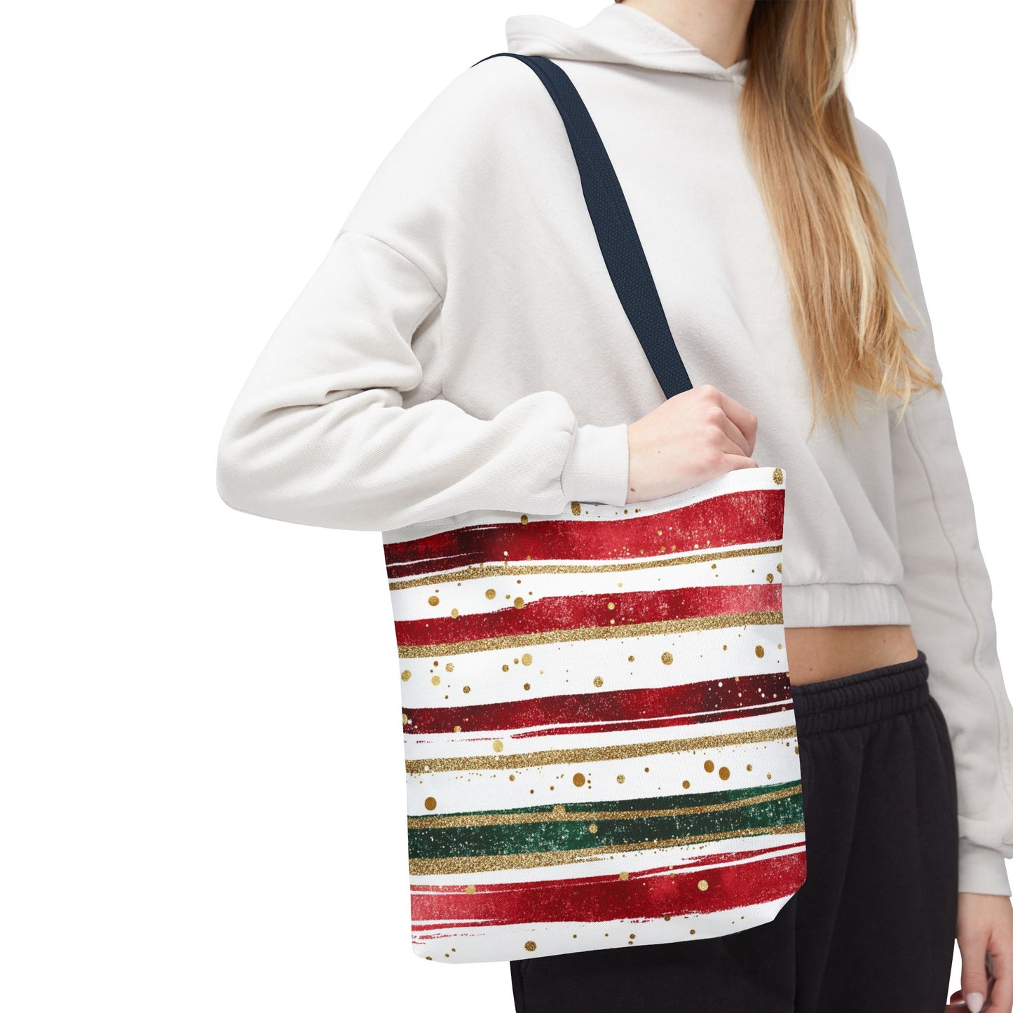 Festive Striped Tote Bag | Holiday Shopper, Gift Bag, Eco-Friendly Bag, Christmas Decor, Everyday Use